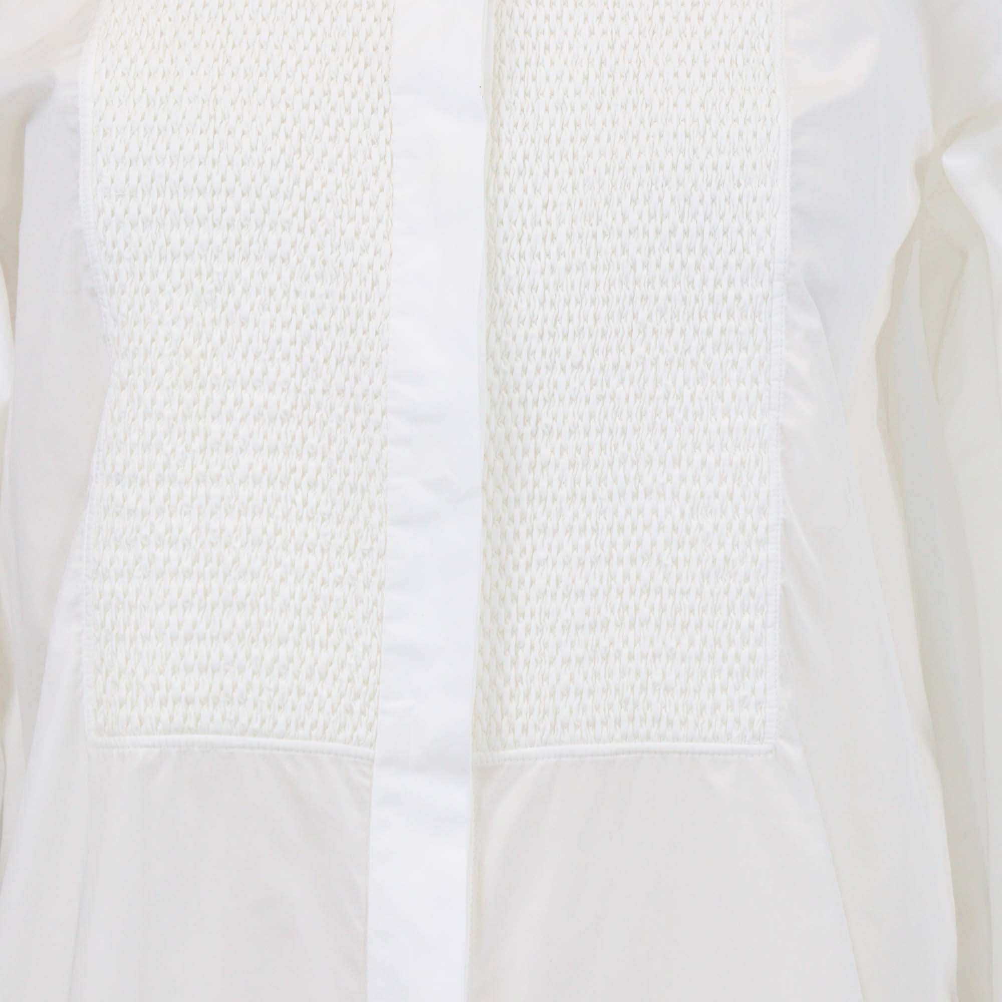 Celine White Cotton Poplin Textured Detail Long Sleeve Shirt