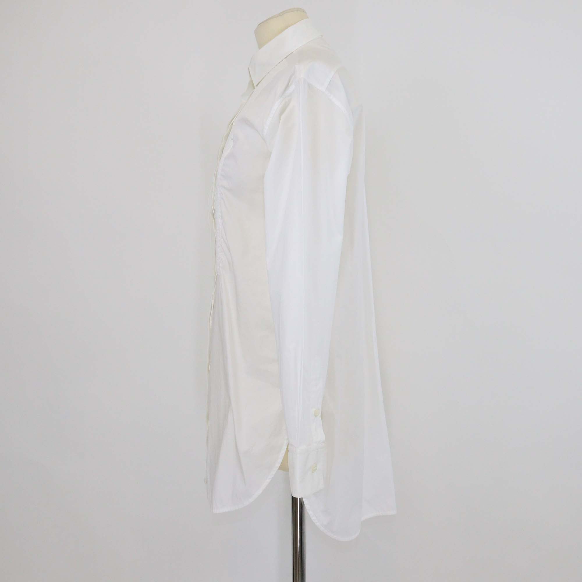 Celine White Cotton Poplin Textured Detail Long Sleeve Shirt