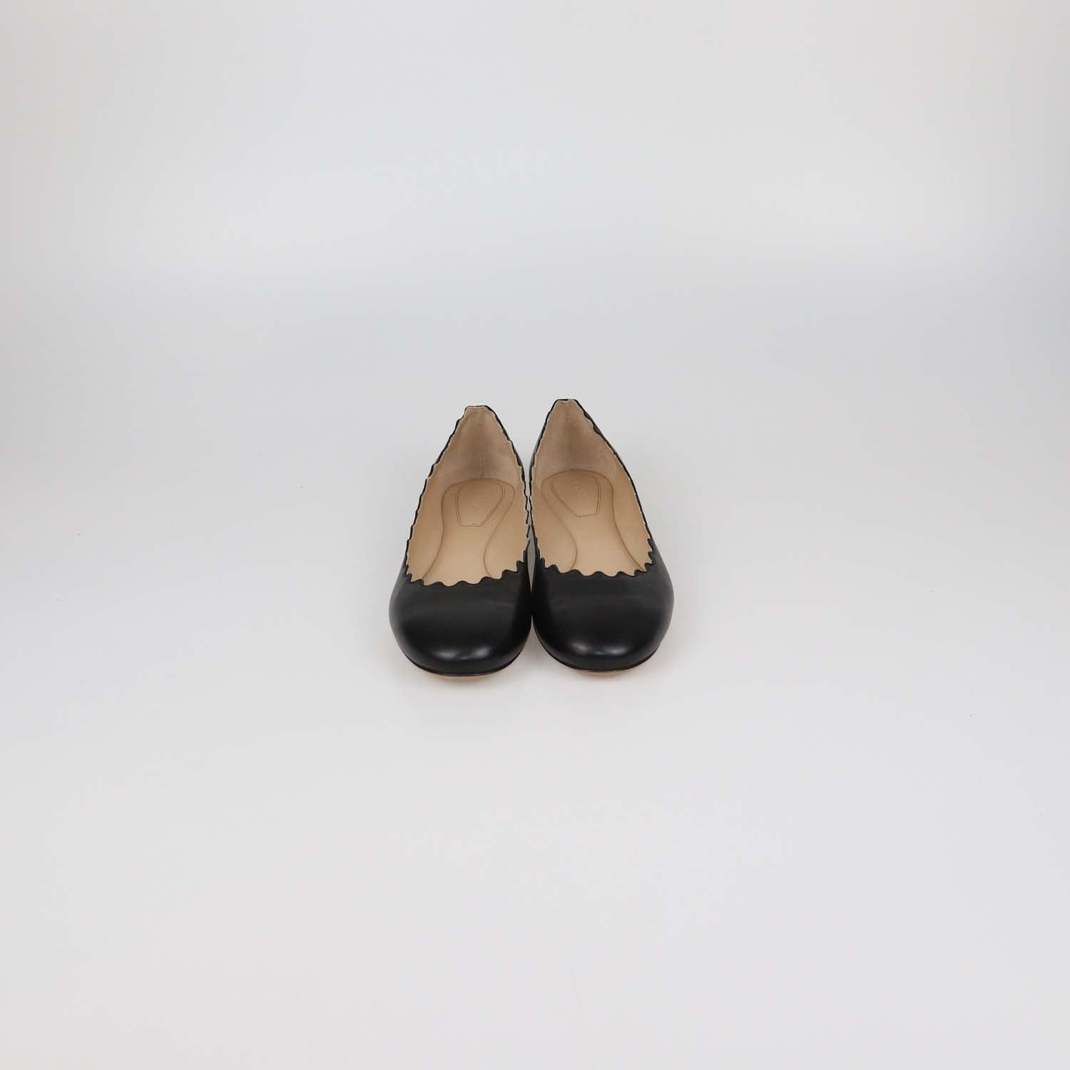 Chloe Black Leather Scalloped Lauren Ballet Flats
