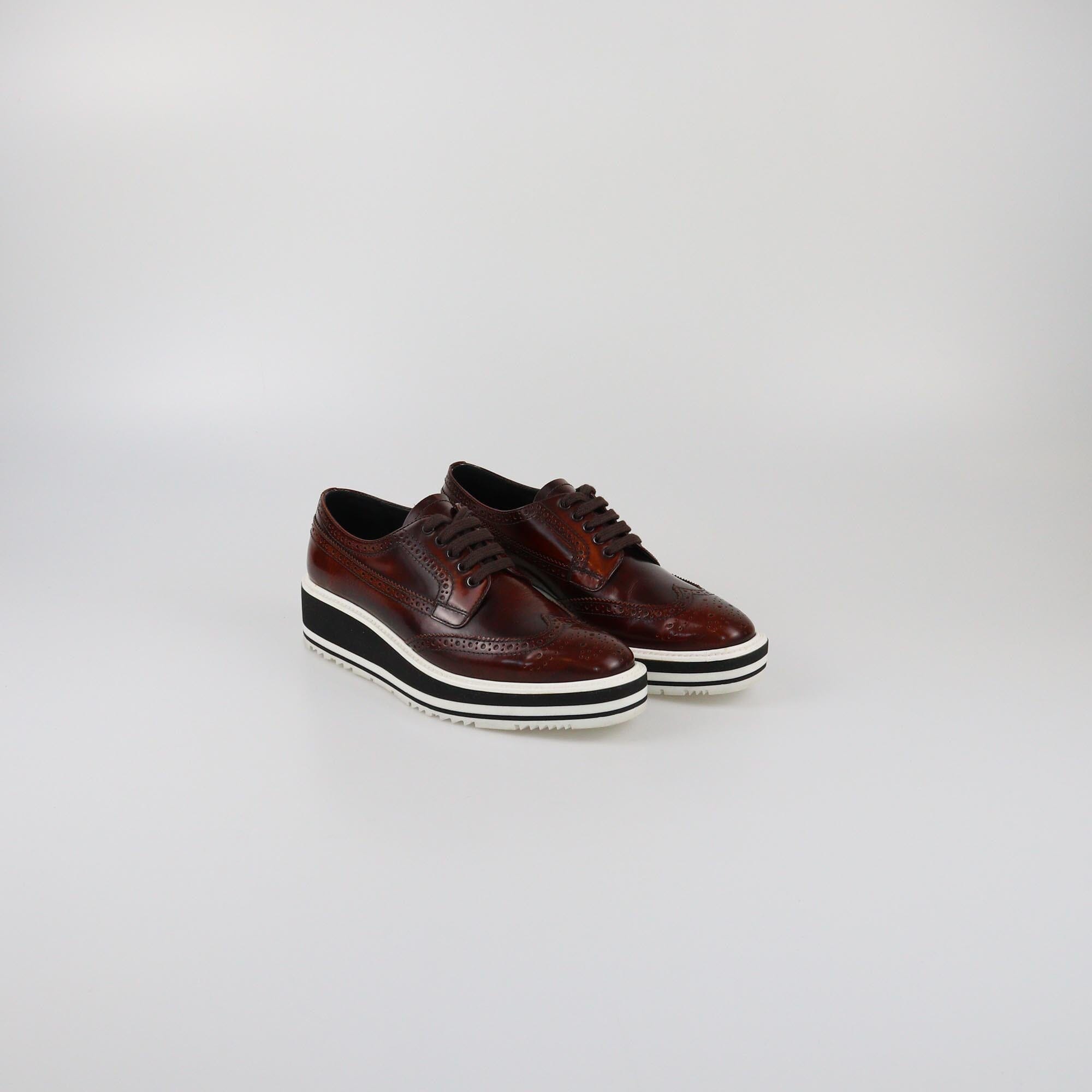Prada Brown Brogue Platform Derby Sneakers Womens Prada