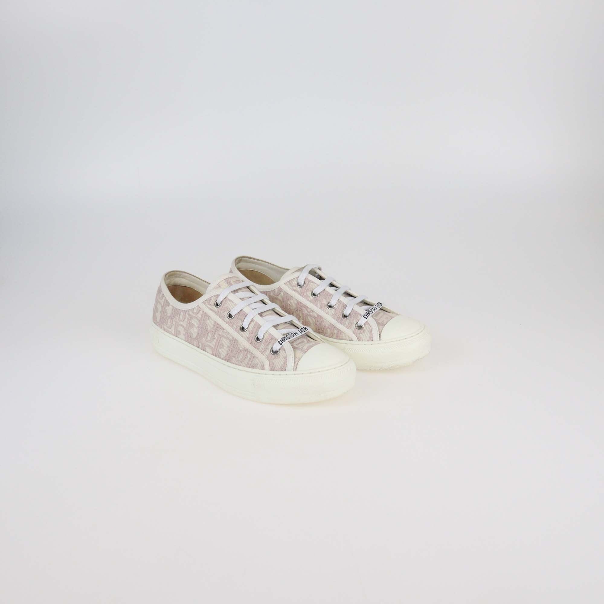 Christian Dior Pink/White Oblique Walk 'n' Dior Embroidered Canvas Low Top Sneakers Womens Christian Dior