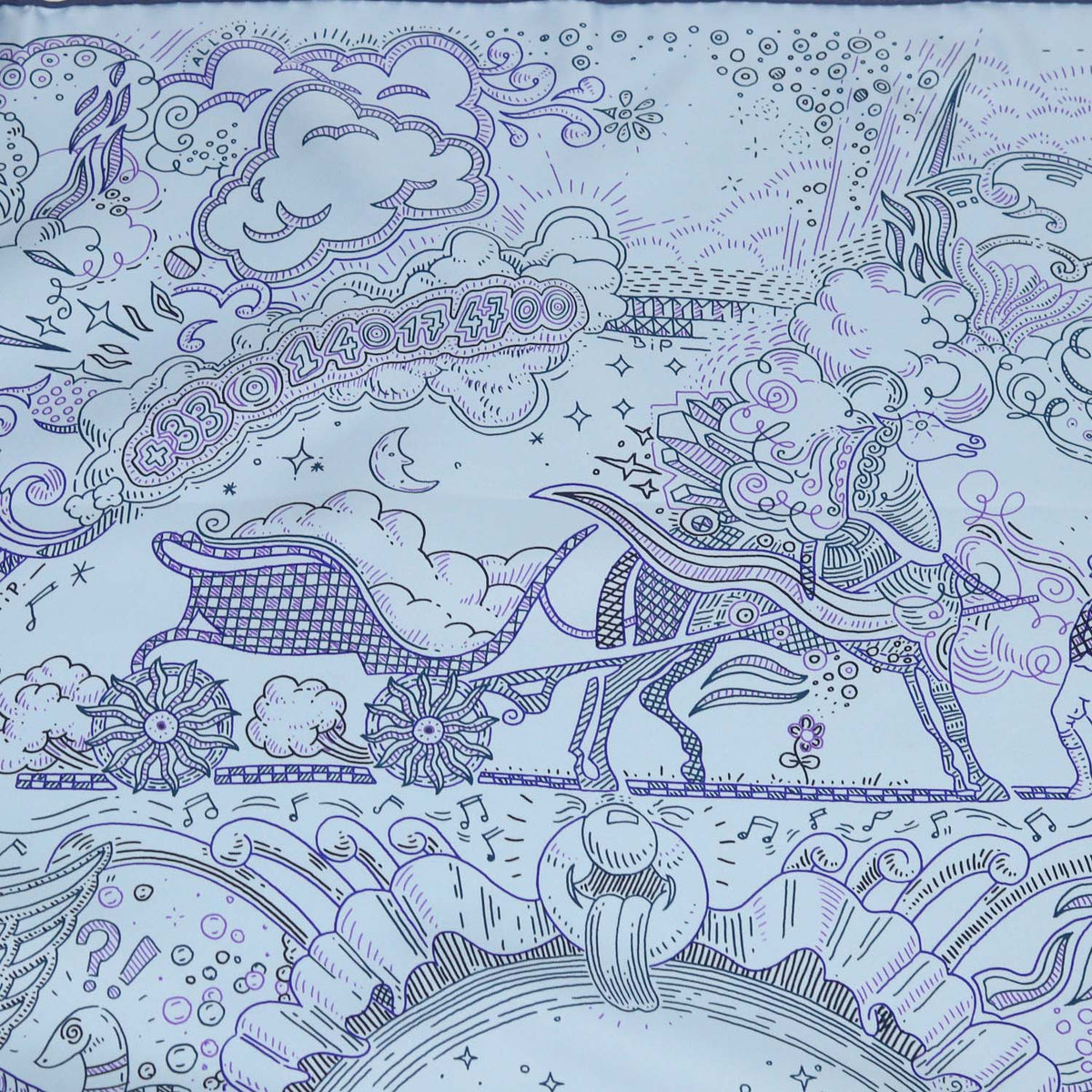 Hermes Blue Ciel, Encre, Violet Silk Please Hold The Line Scarf 90