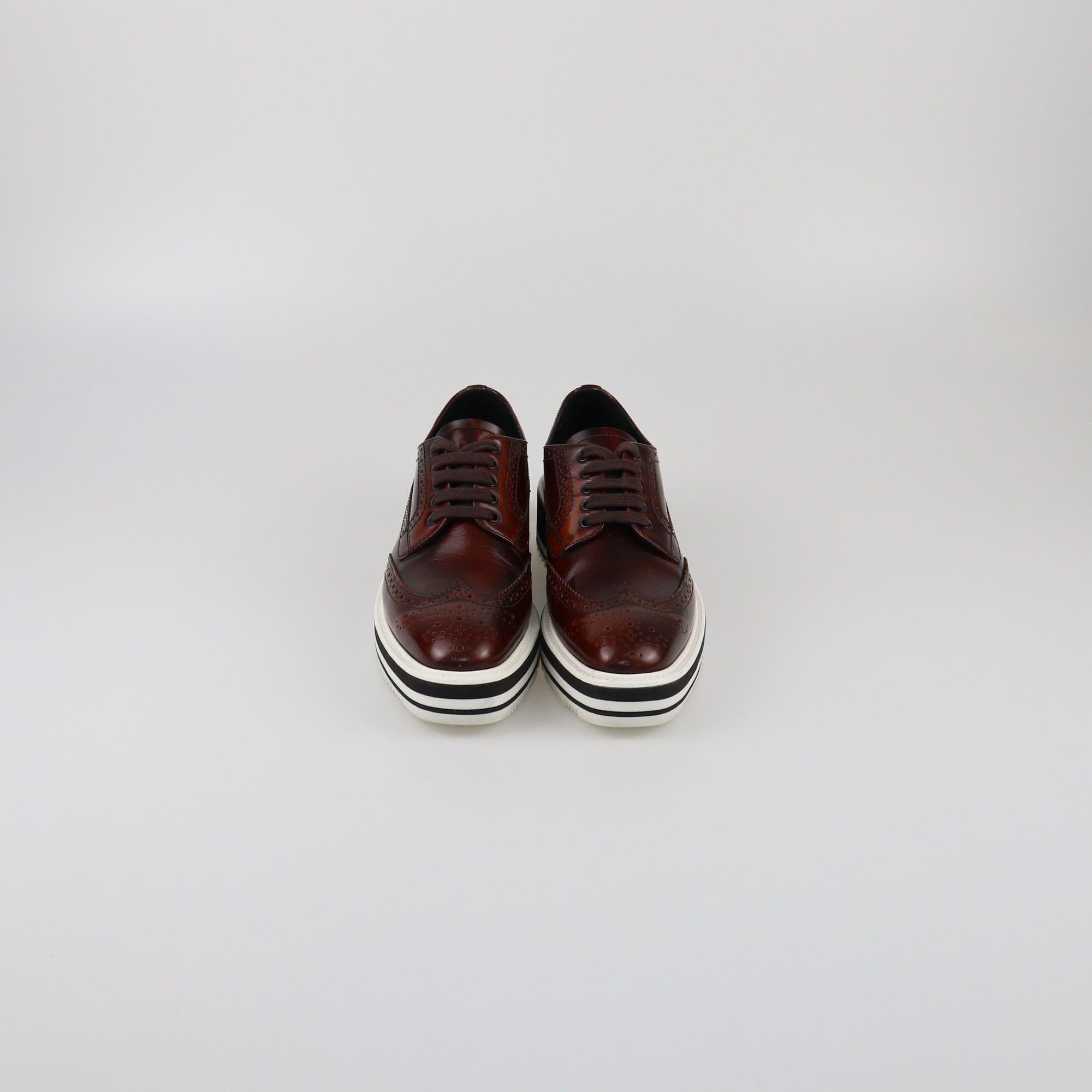 Prada Brown Brogue Platform Derby Sneakers Womens Prada