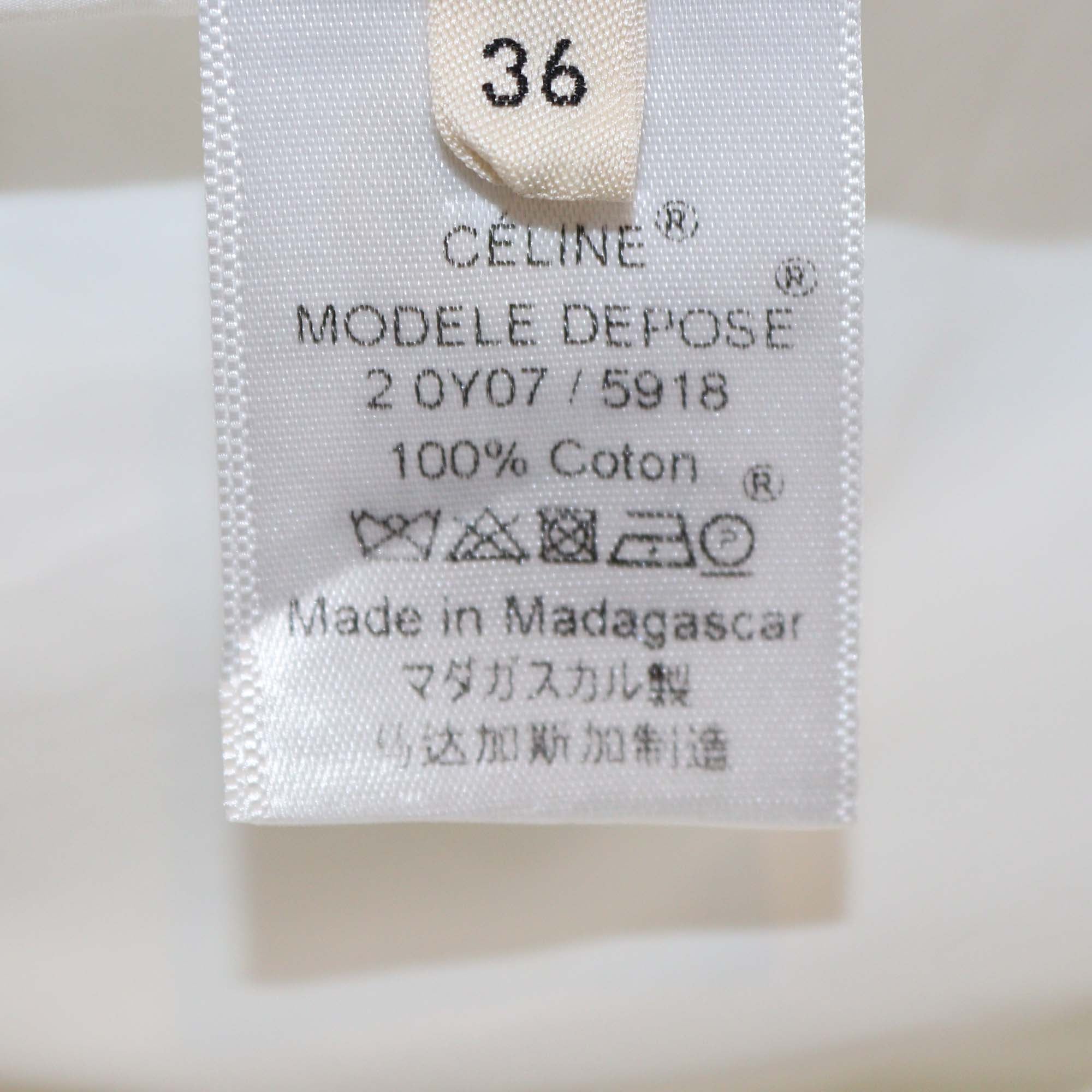 Celine White Cotton Poplin Textured Detail Long Sleeve Shirt