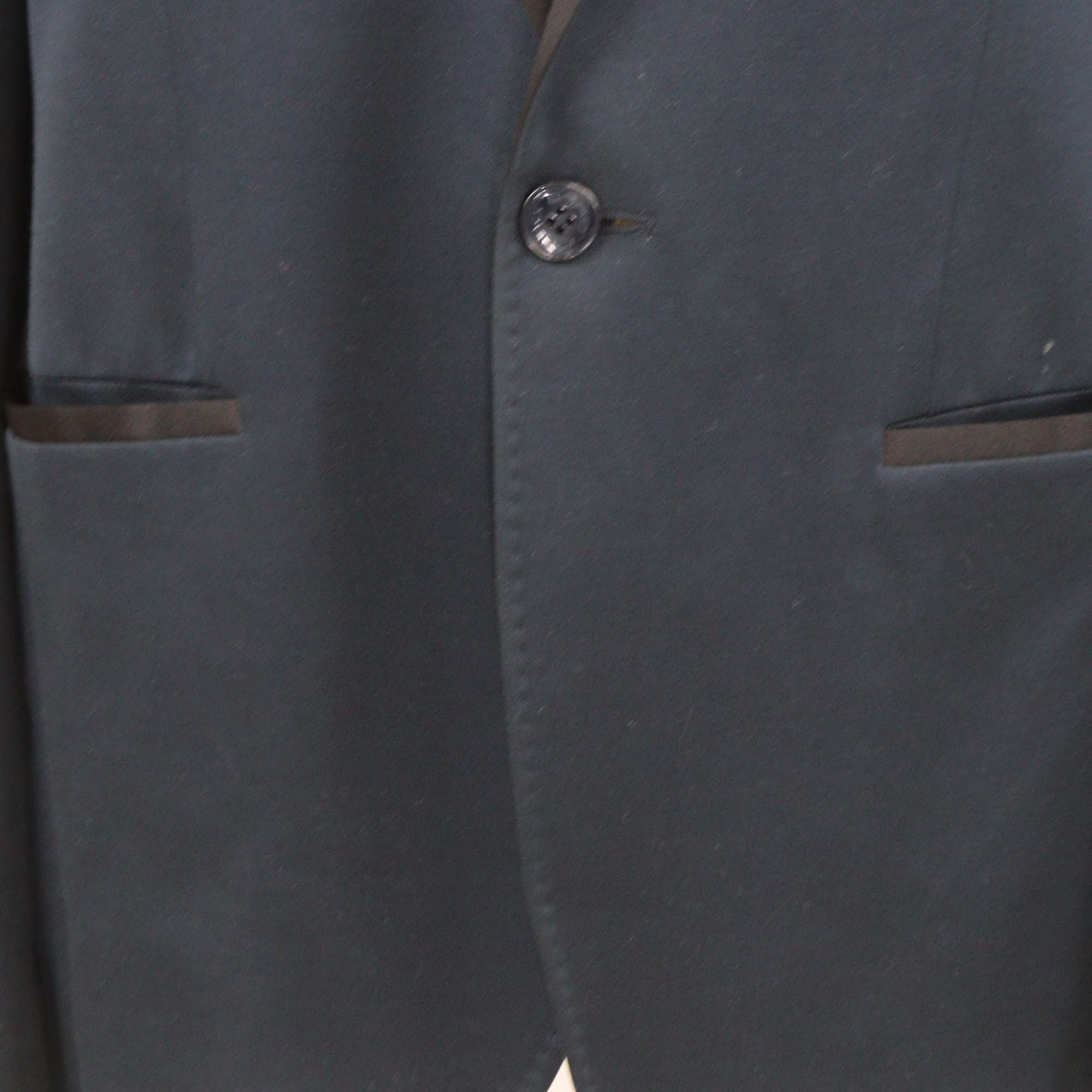 Etro Navy Blue Cotton Paisley Print Single Breasted Blazer