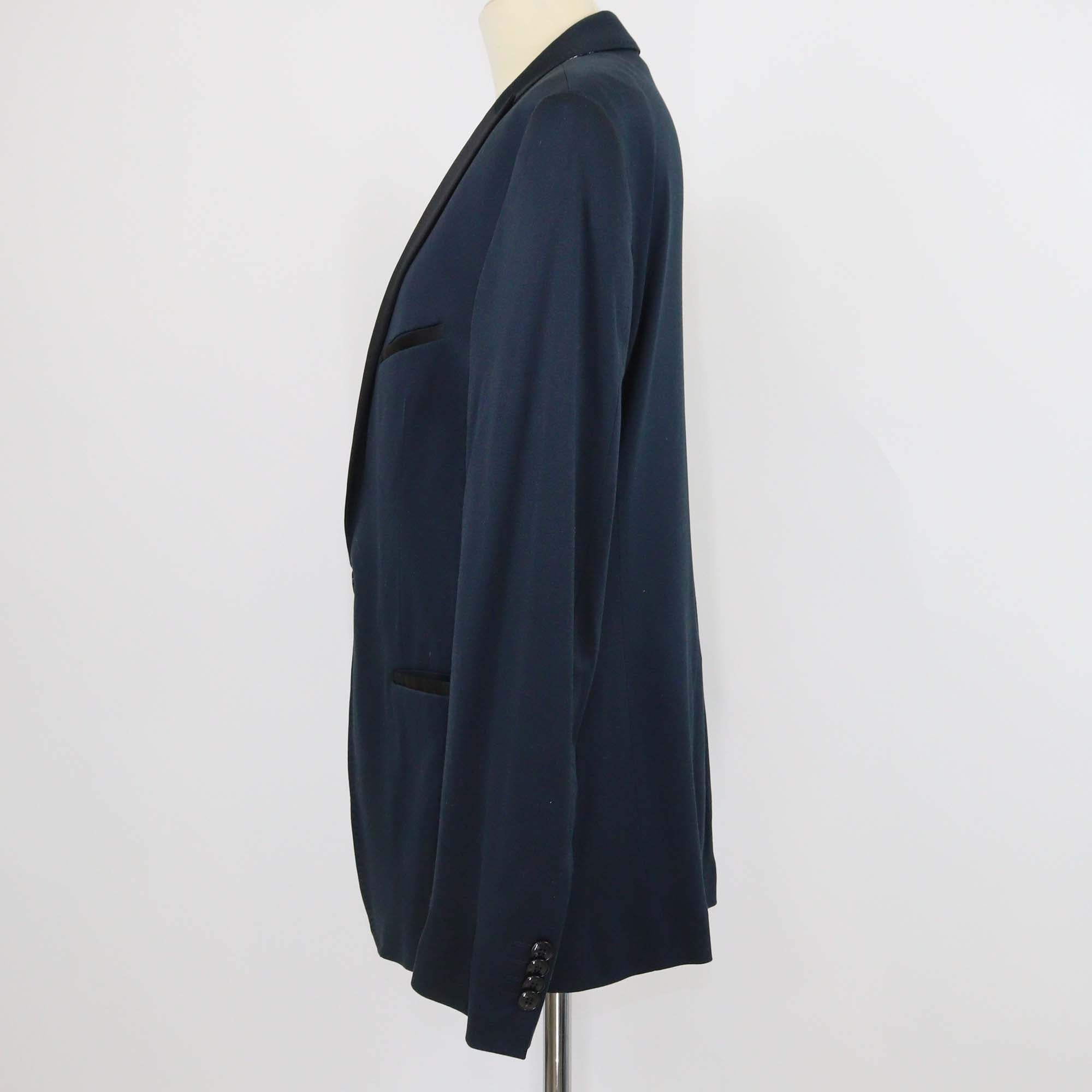 Etro Navy Blue Cotton Paisley Print Single Breasted Blazer