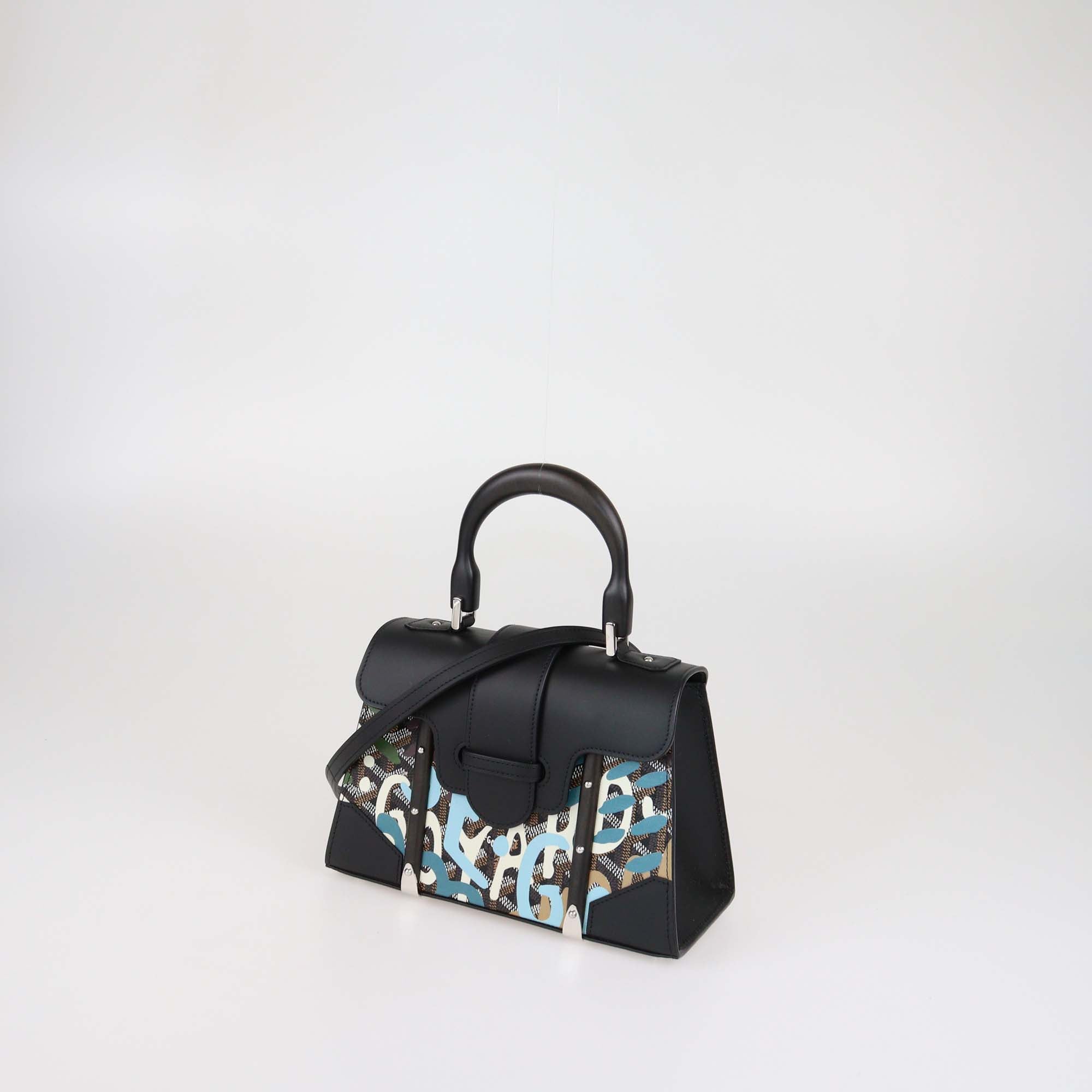 Goyard Black Goyardine Canvas Letters Camouflage Mini Saigon Top Handle Bag