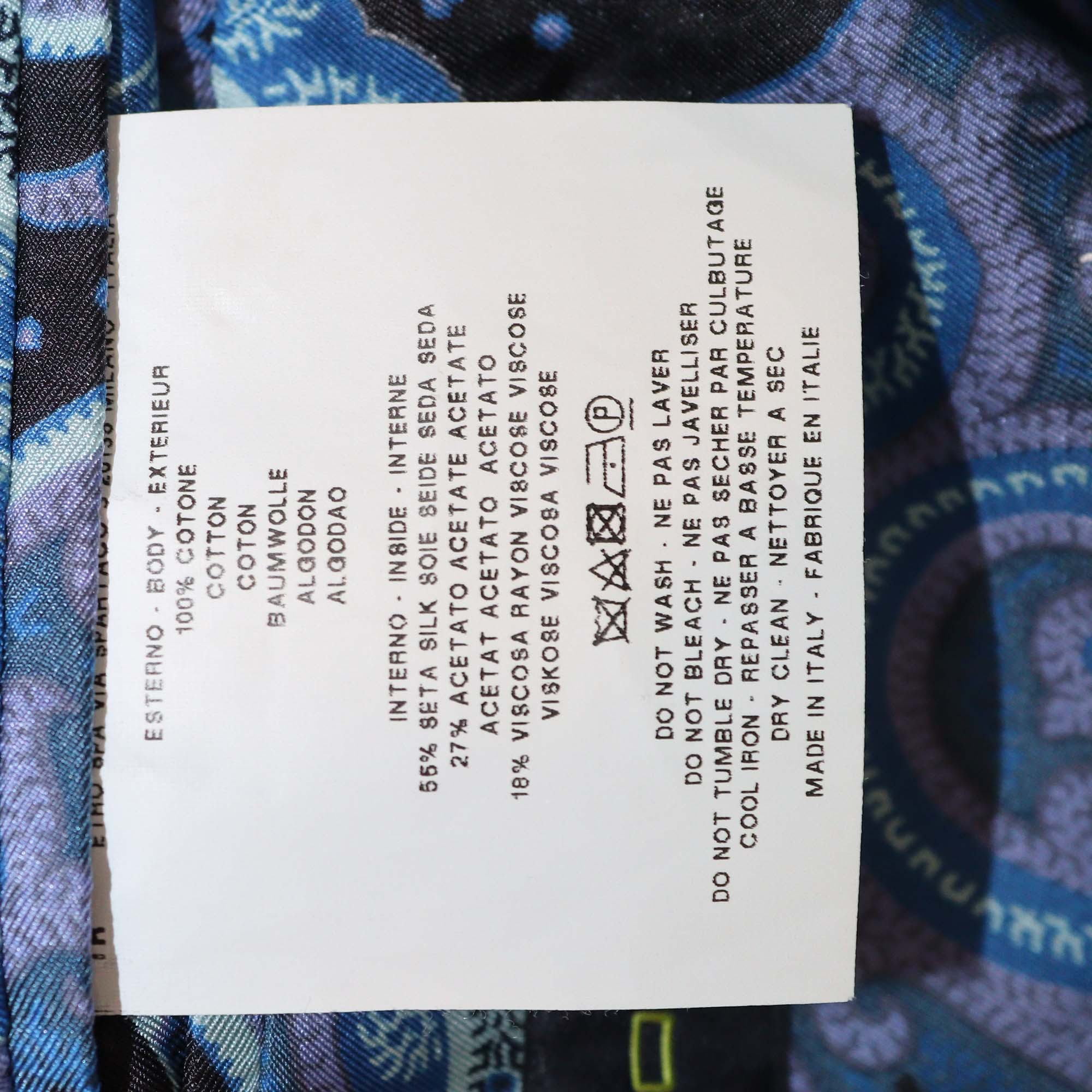 Etro Navy Blue Cotton Paisley Print Single Breasted Blazer