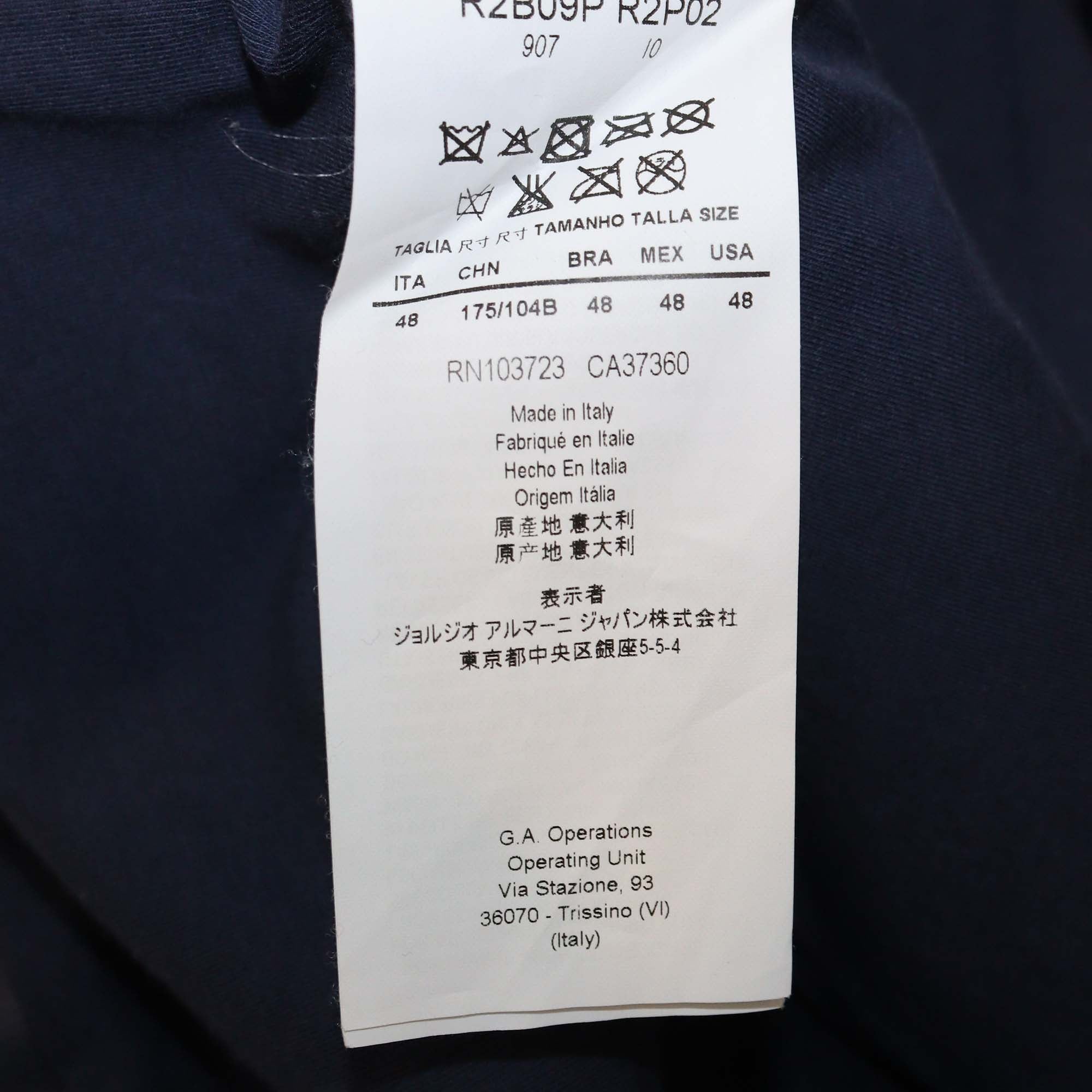 Emporio Armani Navy Blue Leather Cotton Blend Long Sleeve Jacket