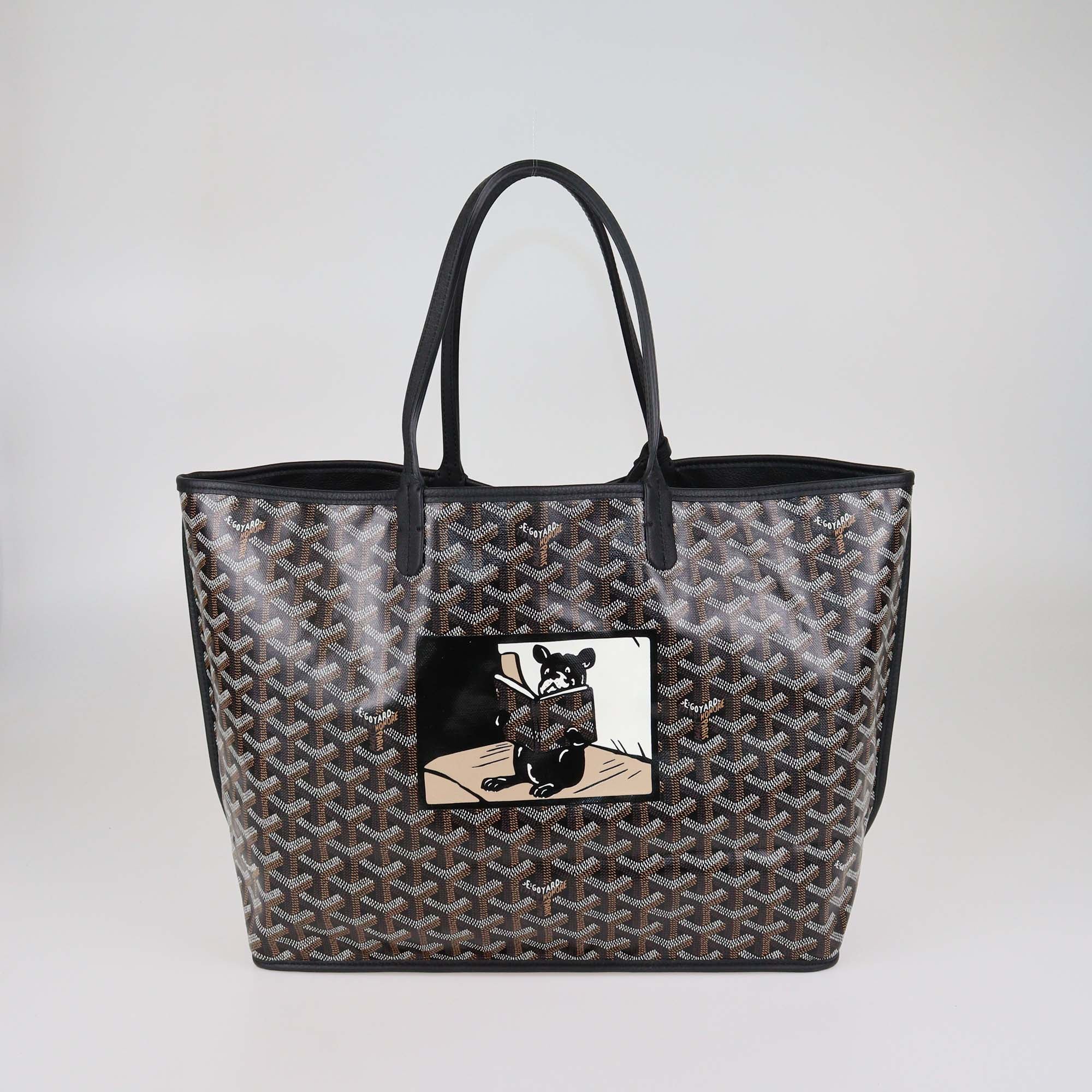 Goyard Black Goyardine Canvas Bulldog Print Anjou PM Tote
