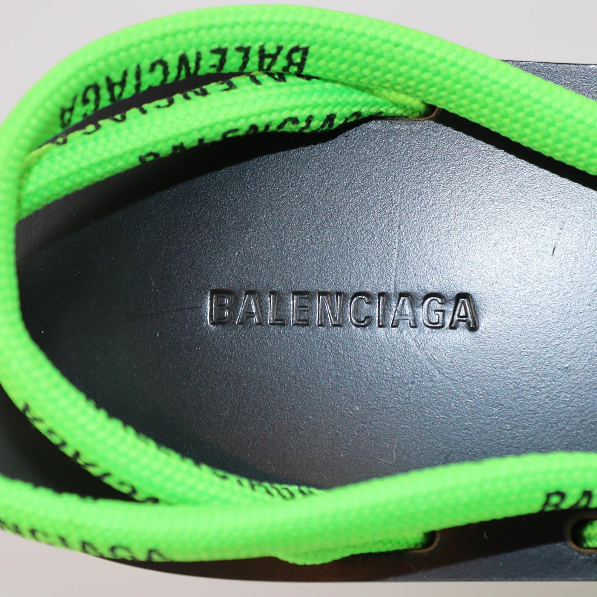 Balenciaga Black/Green Fabric Logo Ankle Wrap Flat Sandals Womens Balenciaga