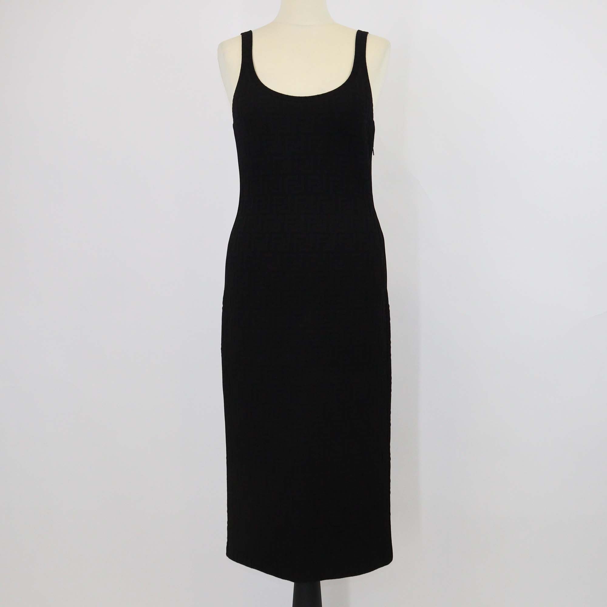 Fendi Black FF Zucca Monogram Sleeveless Midi Dress
