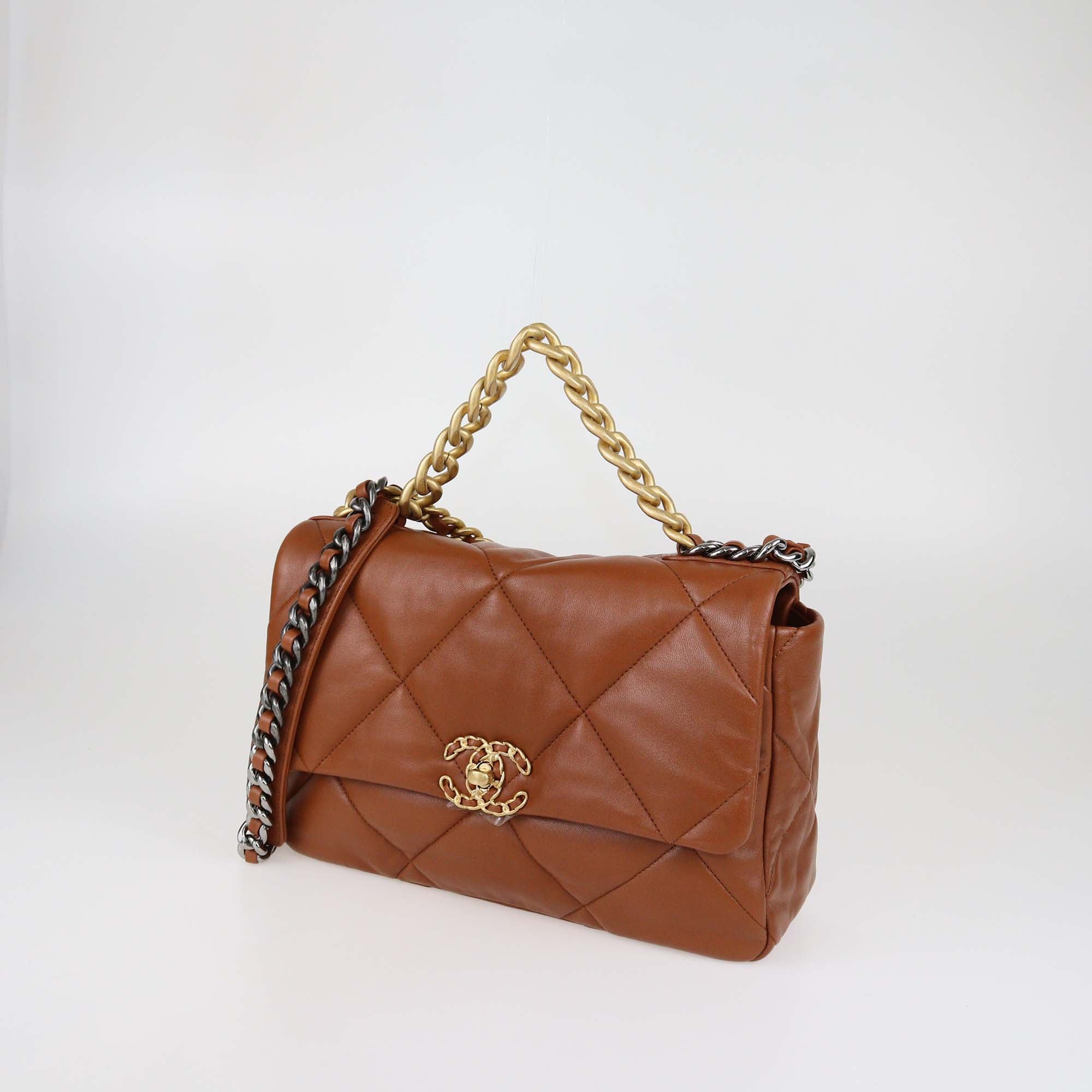 Chanel Brown Quilted Leather Large 19 Flap Bag