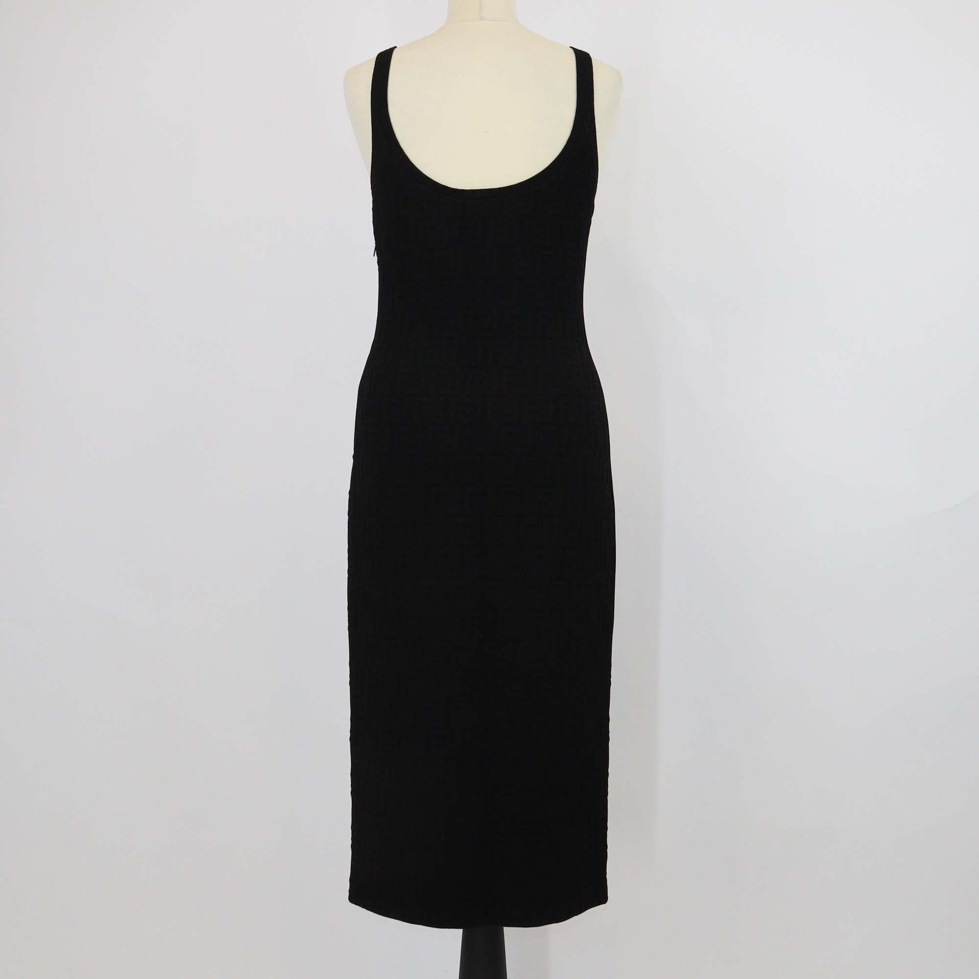 Fendi Black FF Zucca Monogram Sleeveless Midi Dress