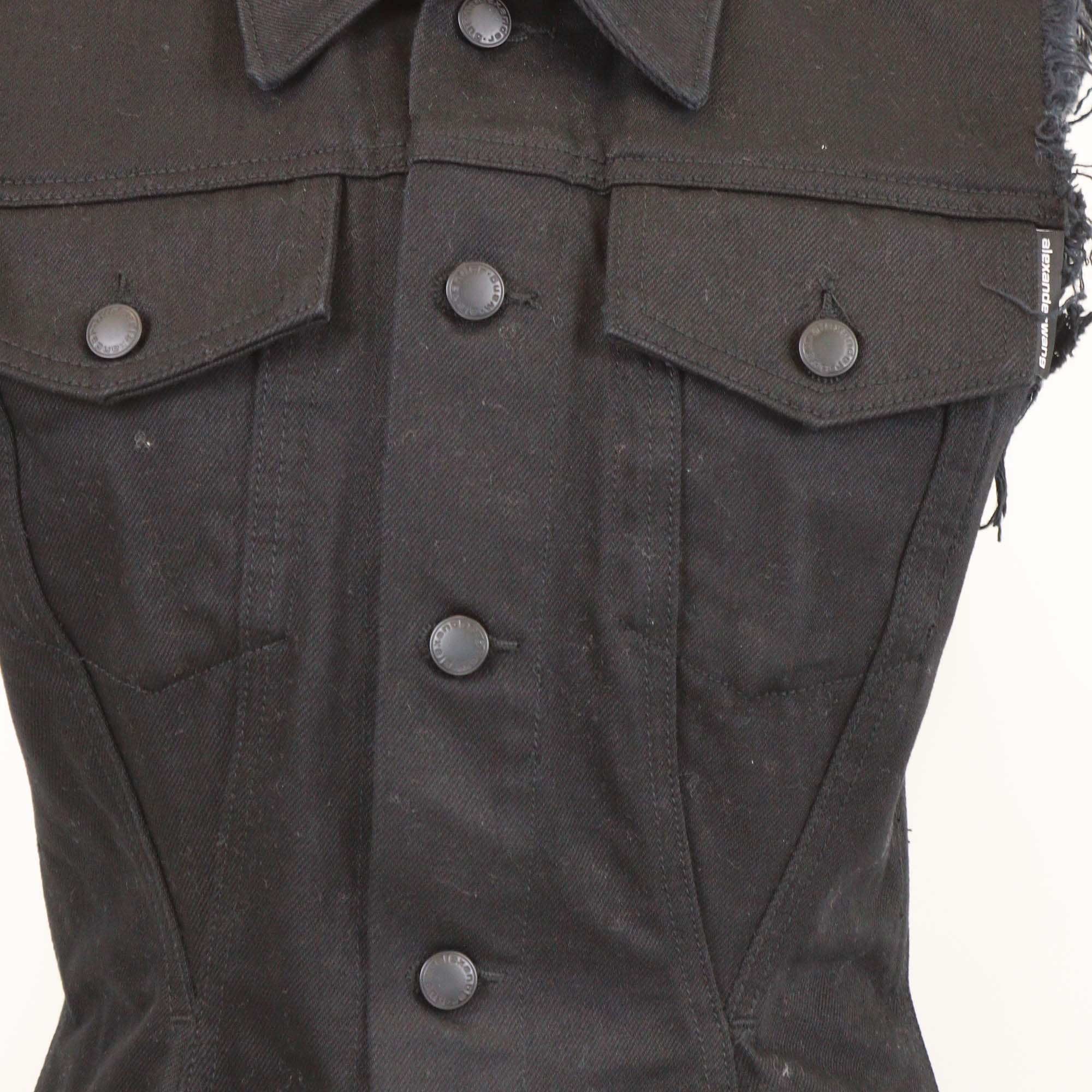 Alexander Wang Black Denim Distressed Sleeveless Jacket
