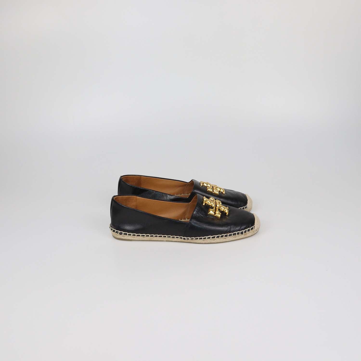 Tory Burch Black Leather Ines Platform Espadrille Flats