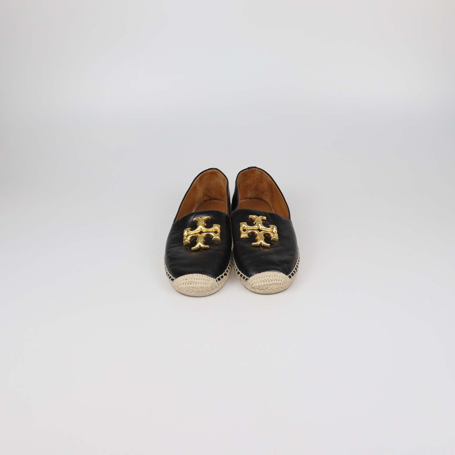 Tory Burch Black Leather Ines Platform Espadrille Flats