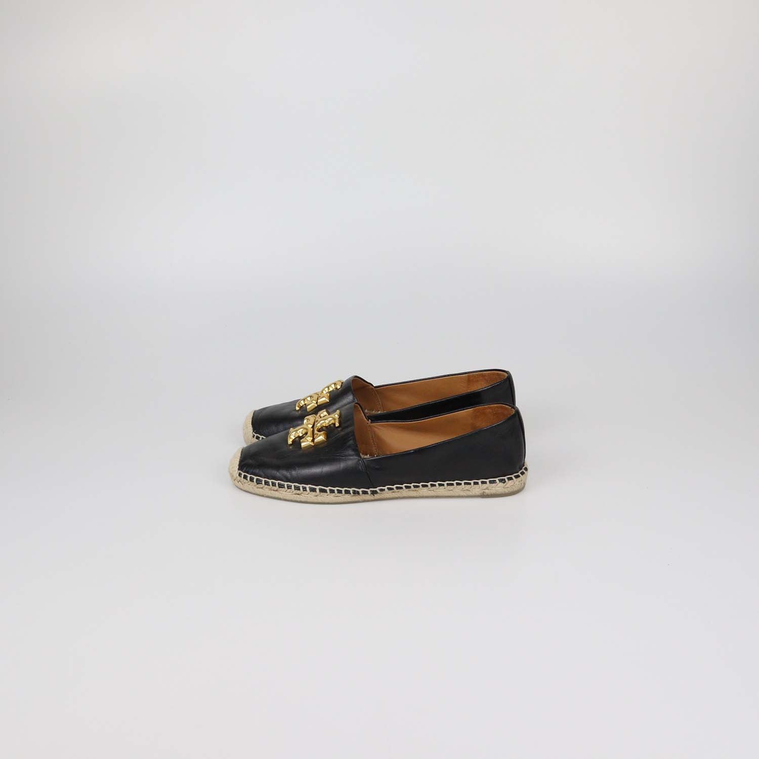 Tory Burch Black Leather Ines Platform Espadrille Flats