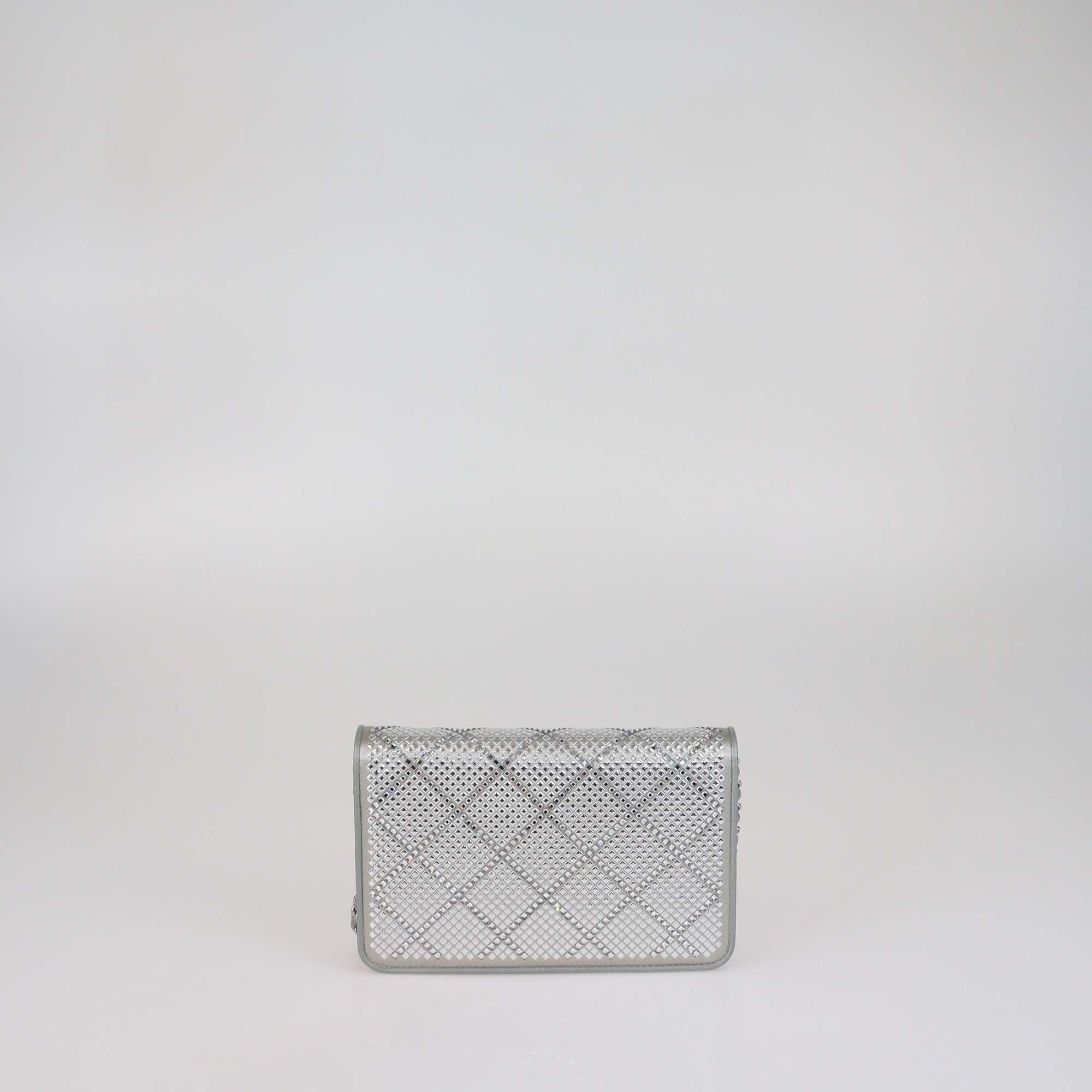 Chanel Grey Satin and Quilted Crystal Studded WOC Bag