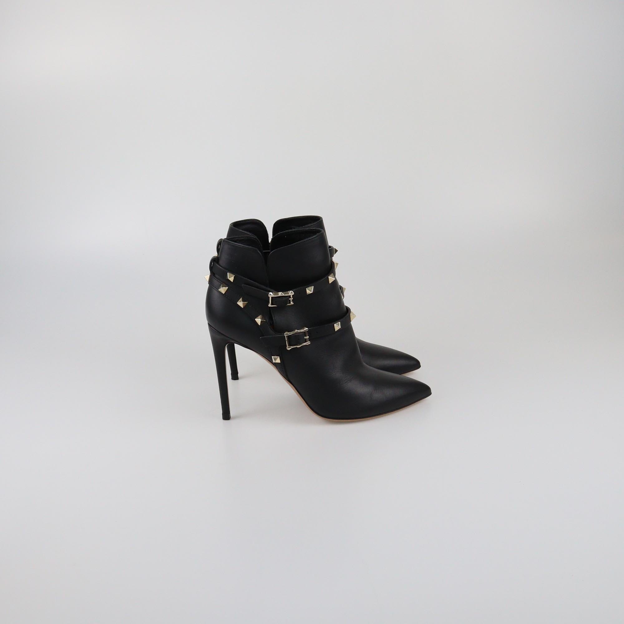 Valentino Black Rockstud Pointed Toe Booties Womens Valentino