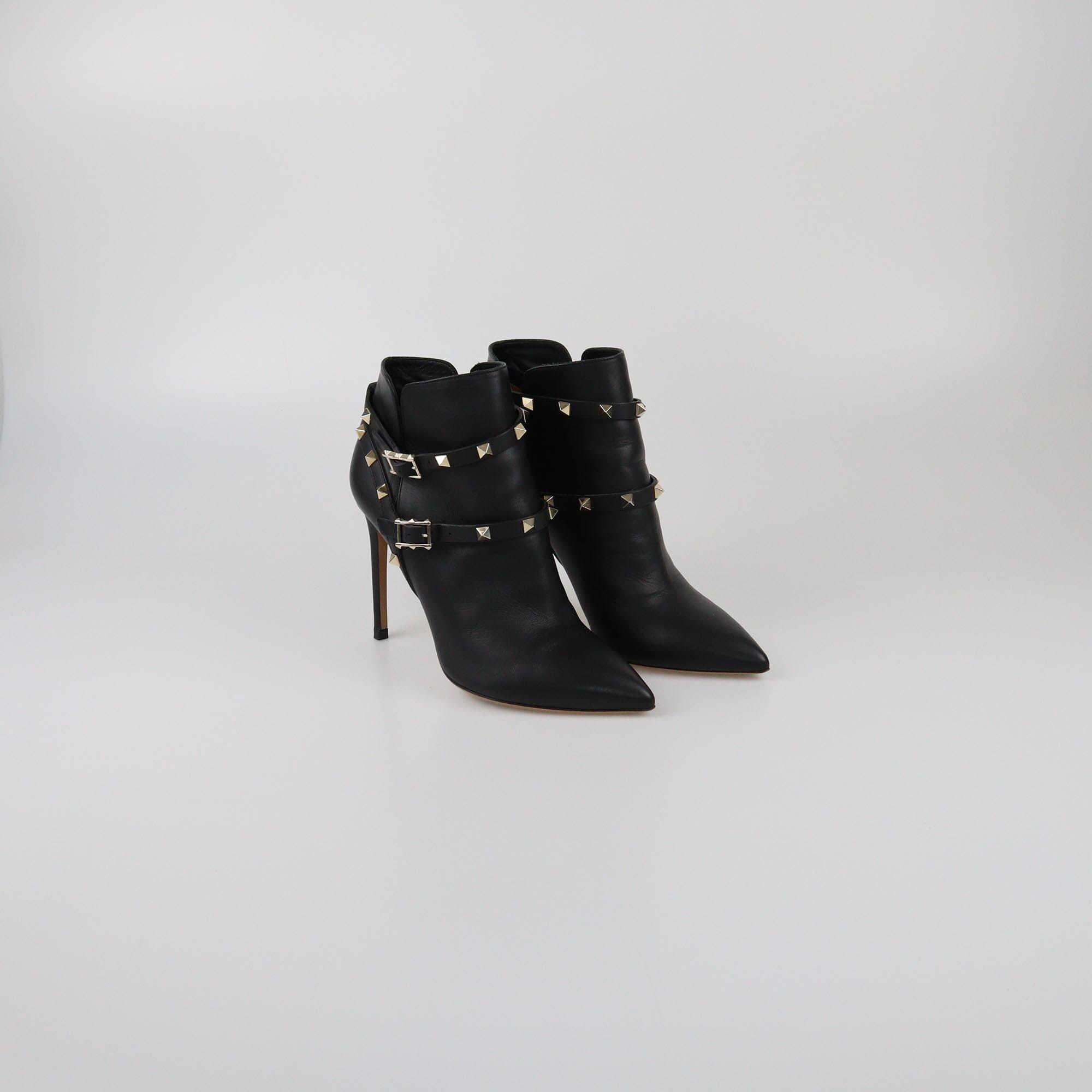 Valentino Black Rockstud Pointed Toe Booties Womens Valentino