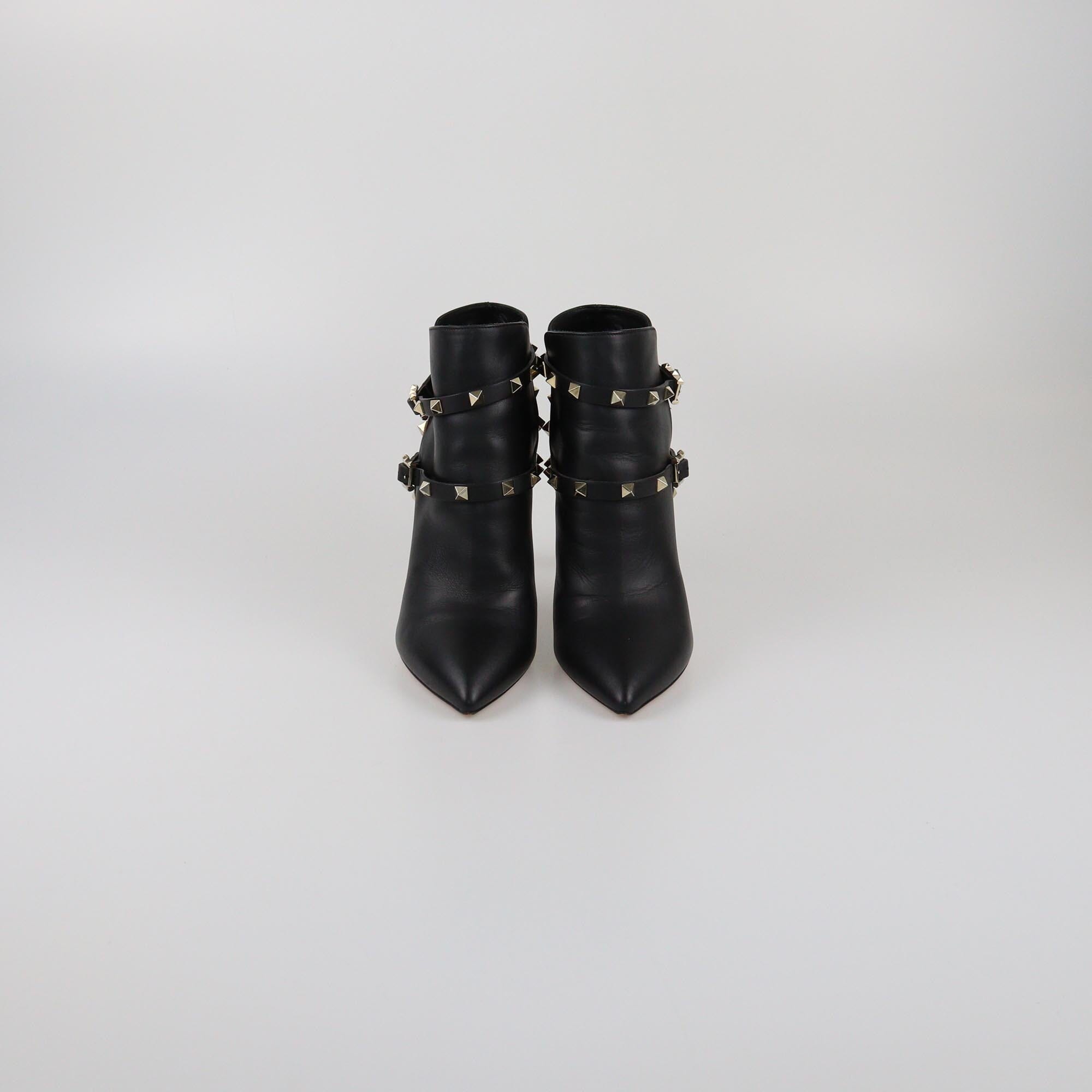 Valentino Black Rockstud Pointed Toe Booties Womens Valentino