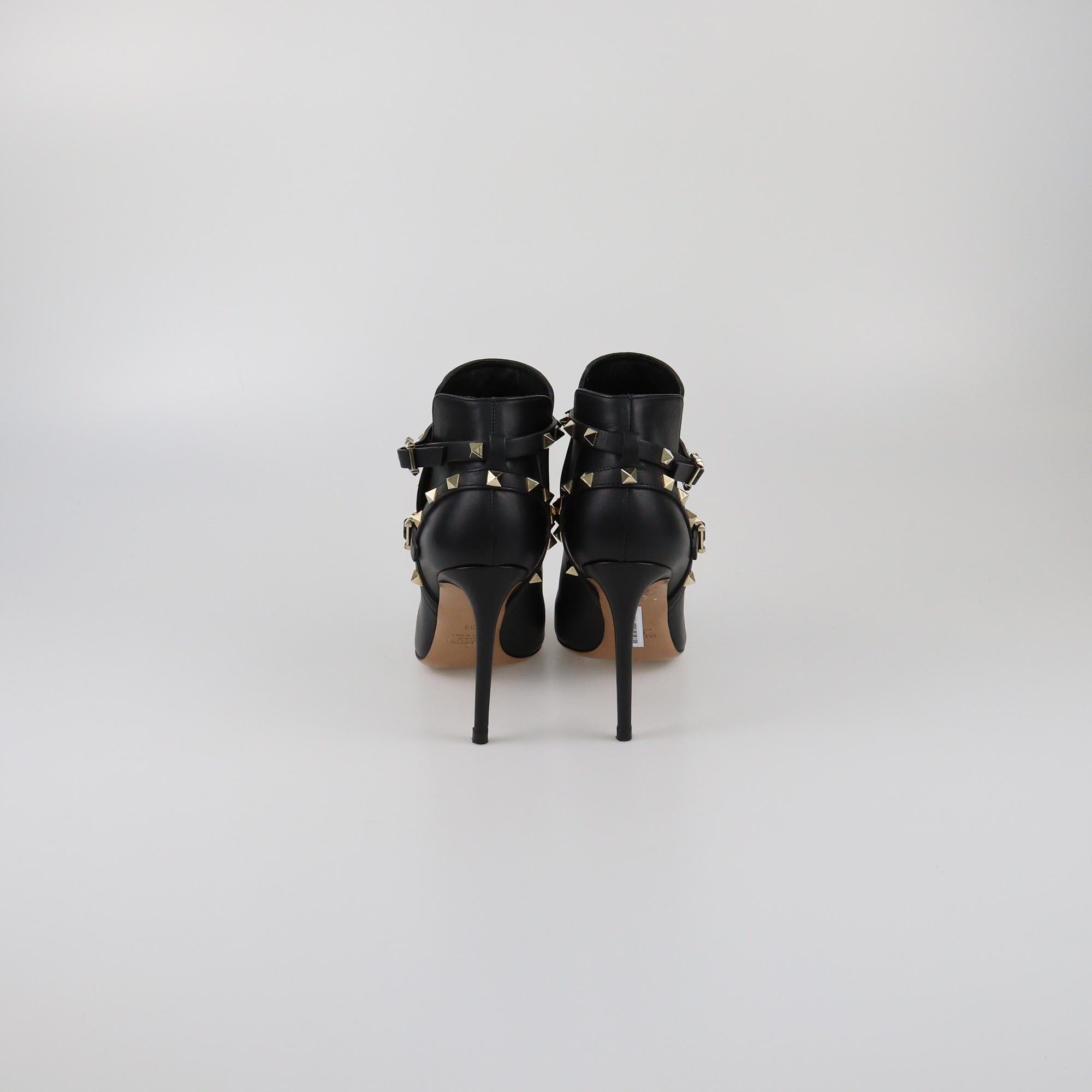 Valentino Black Rockstud Pointed Toe Booties Womens Valentino