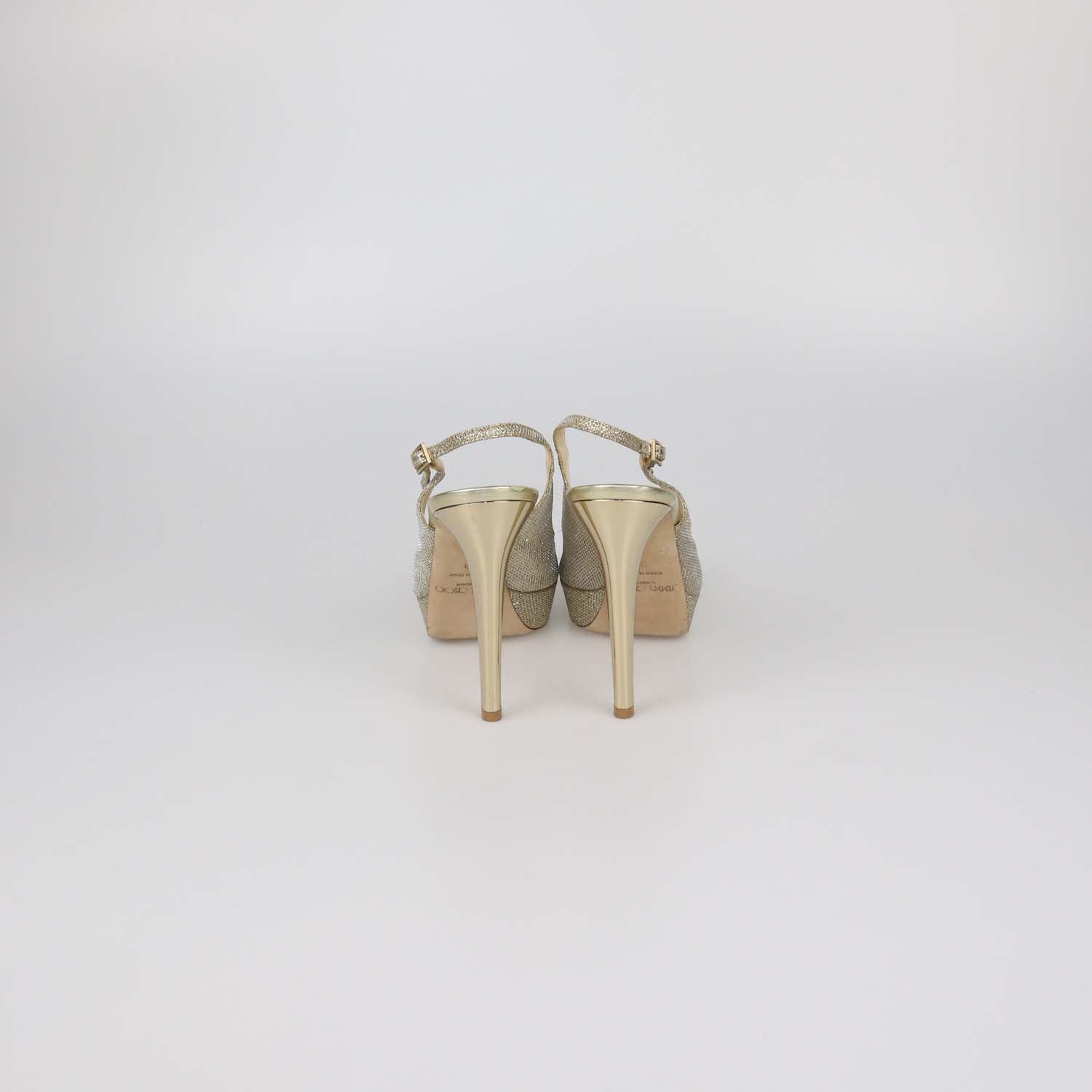 Jimmy Choo Gold Lurex Fabric Slingback Platform Sandals