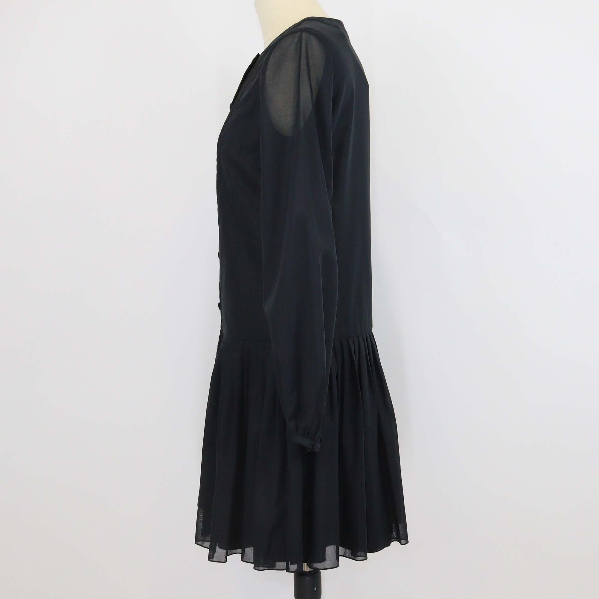 Saint Laurent Black Cotton & Silk Blend Embroidered Long Sleeve Mini Dress