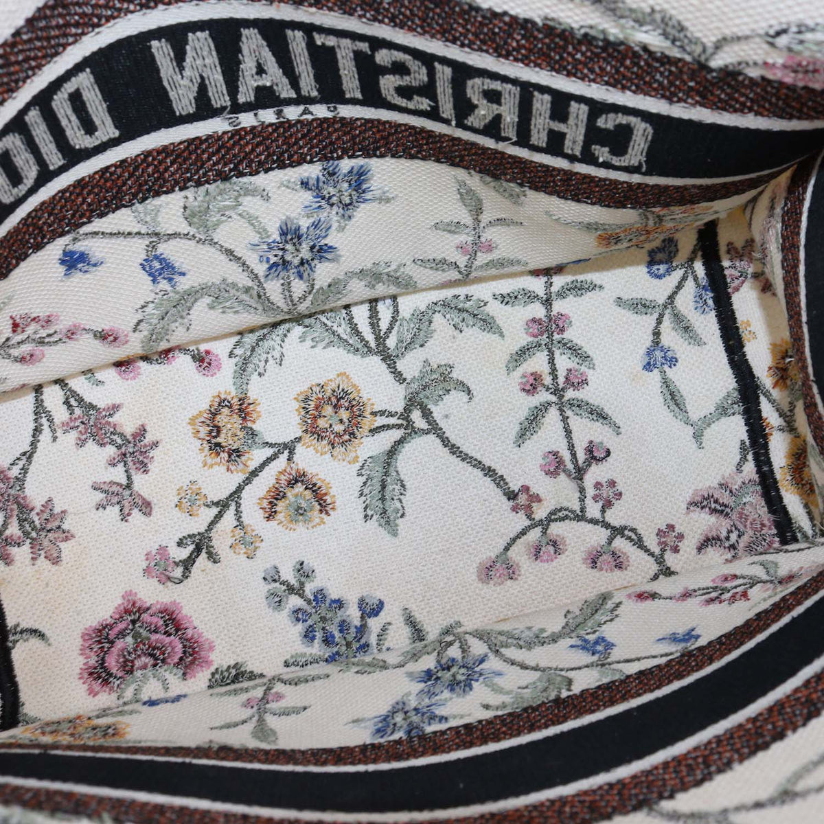 Christian Dior Multicolor Petites Fleurs Embroidered Canvas Medium Book Tote