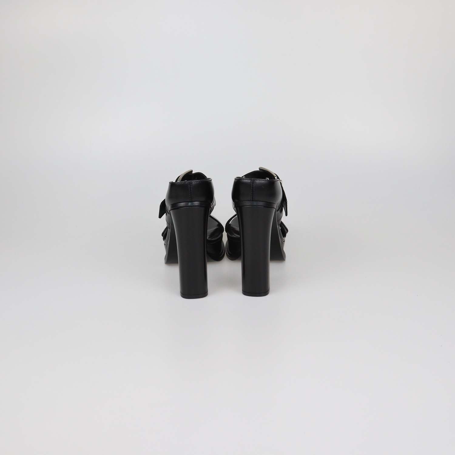 Alexander McQueen Black Leather Double Buckle Platform Sandals