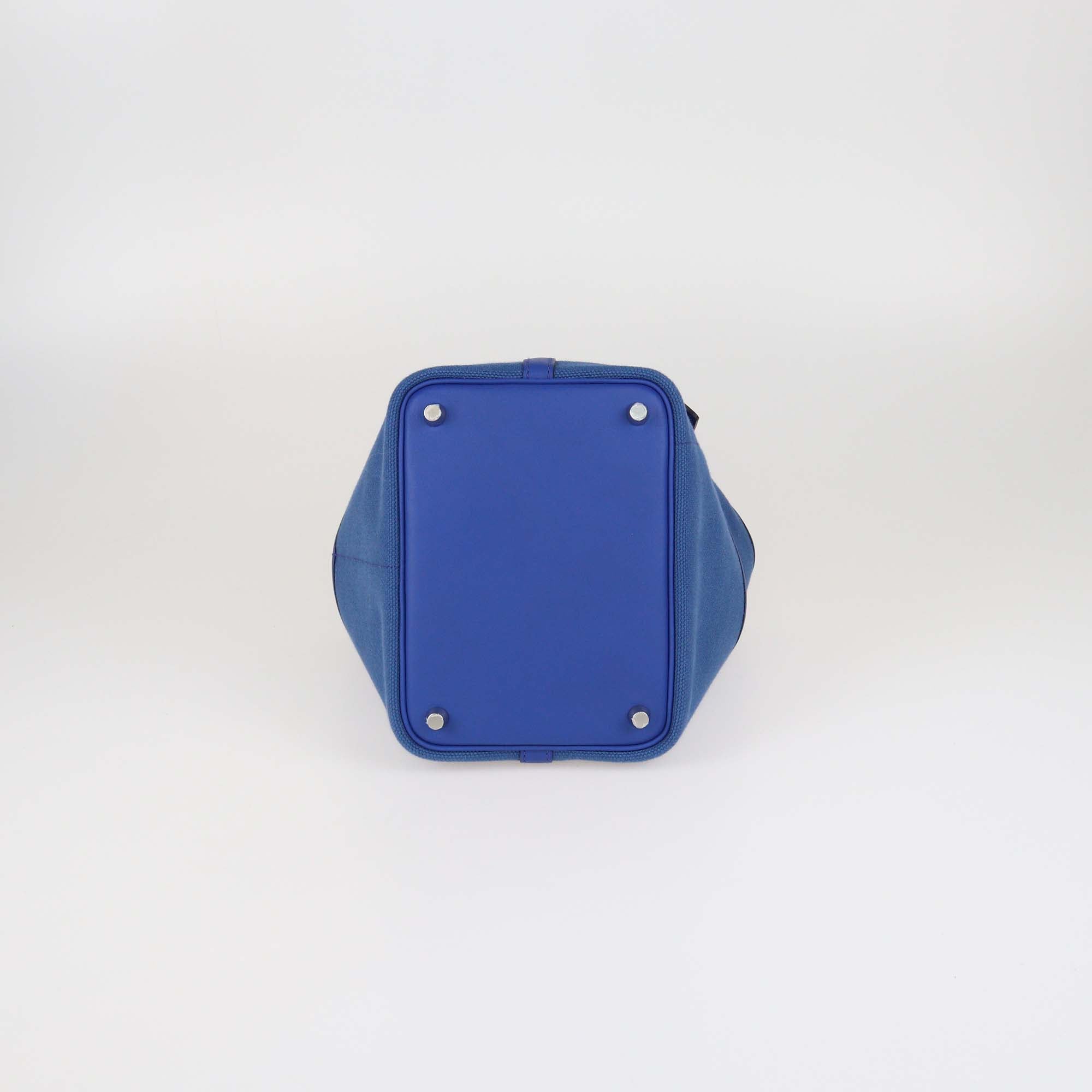 Hermes Egee/Bleu Royal Toile Goeland and Swift Leather Pockets Picotin Lock 18 Bag