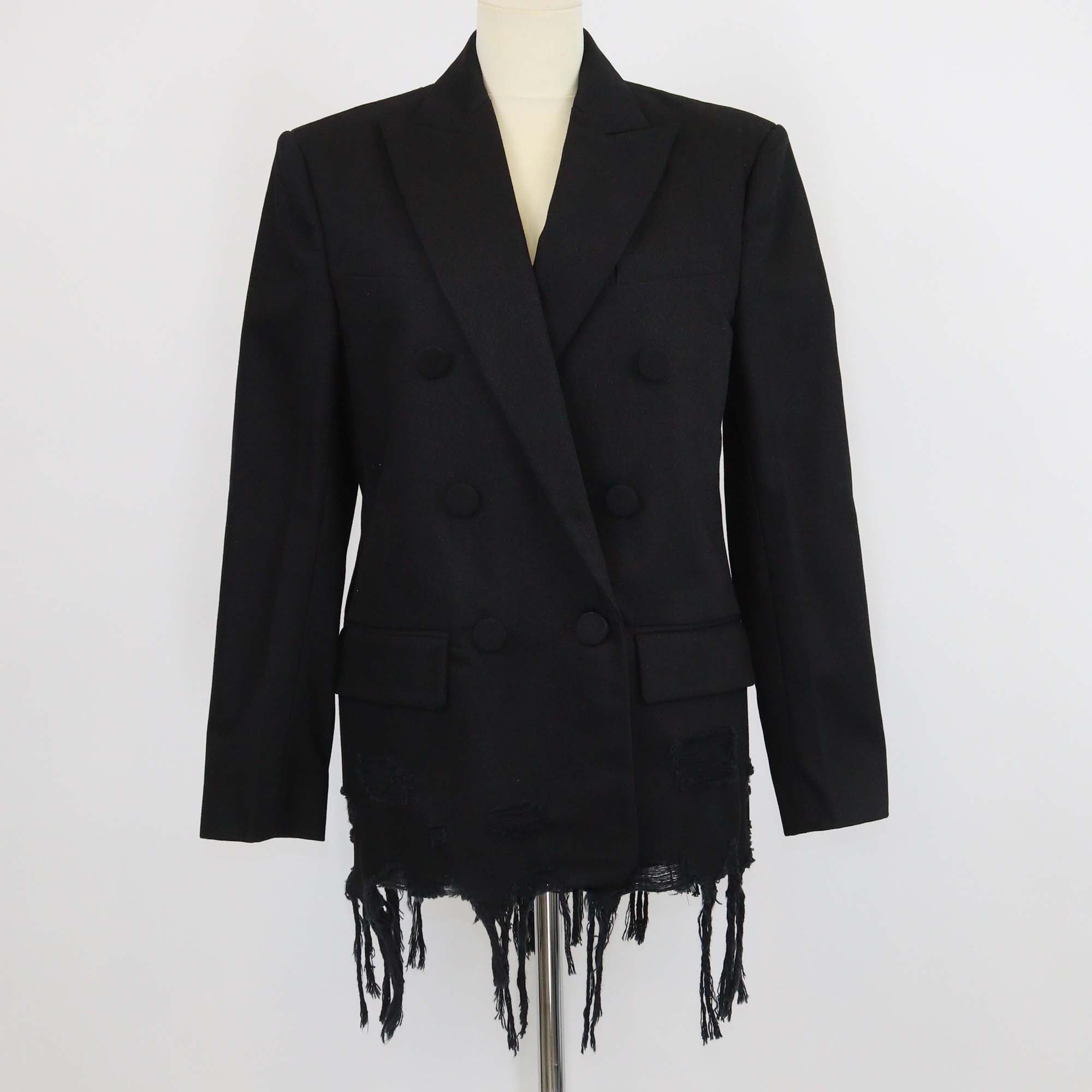 Alexander Wang Black Denim Double Breasted Frayed Blazer