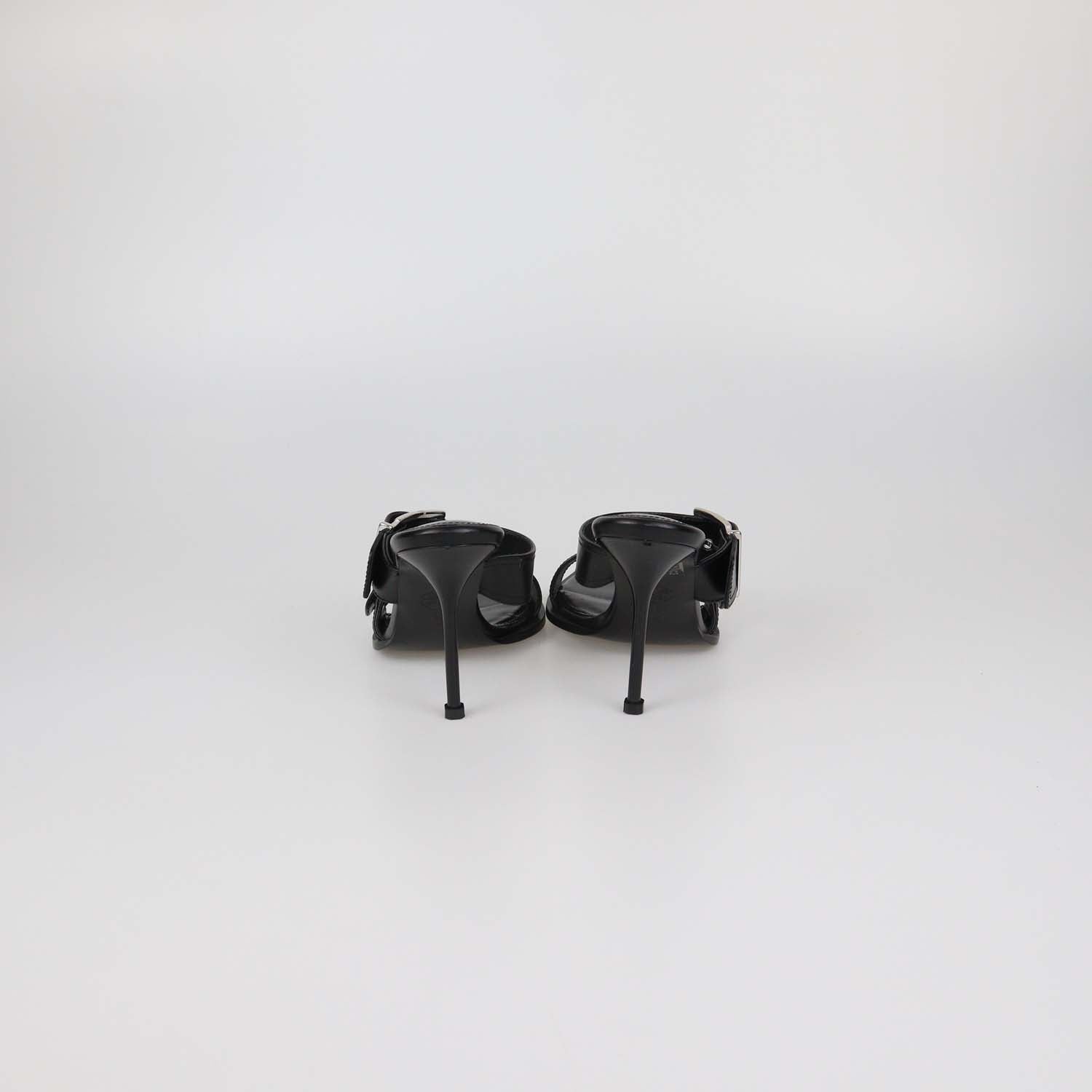 Alexander McQueen Black Leather Double Buckle Heeled Sandals