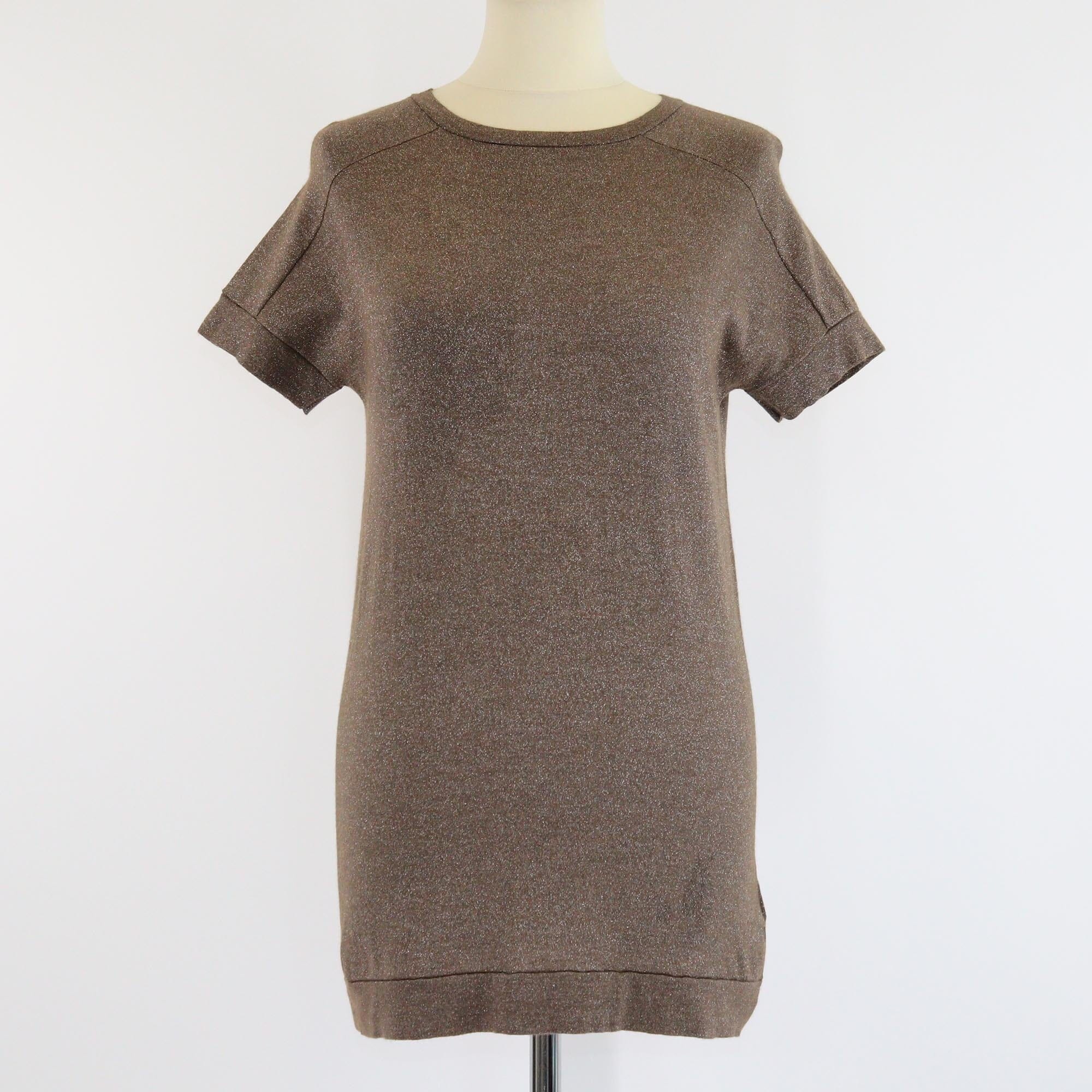 Brunello Cucinelli Brown Glittered Short Sleeve Top Womens Brunello Cucinelli
