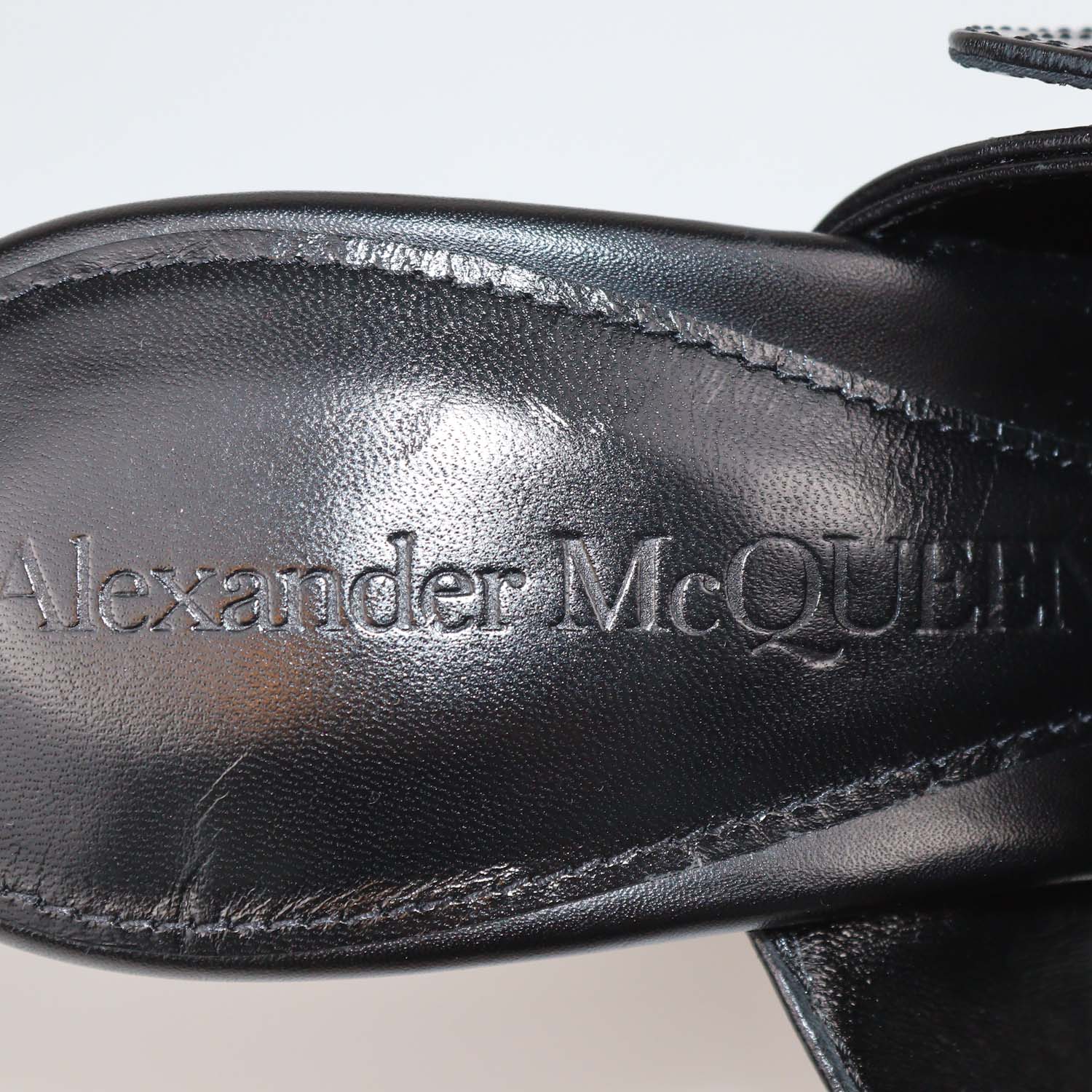 Alexander McQueen Black Leather Double Buckle Heeled Sandals