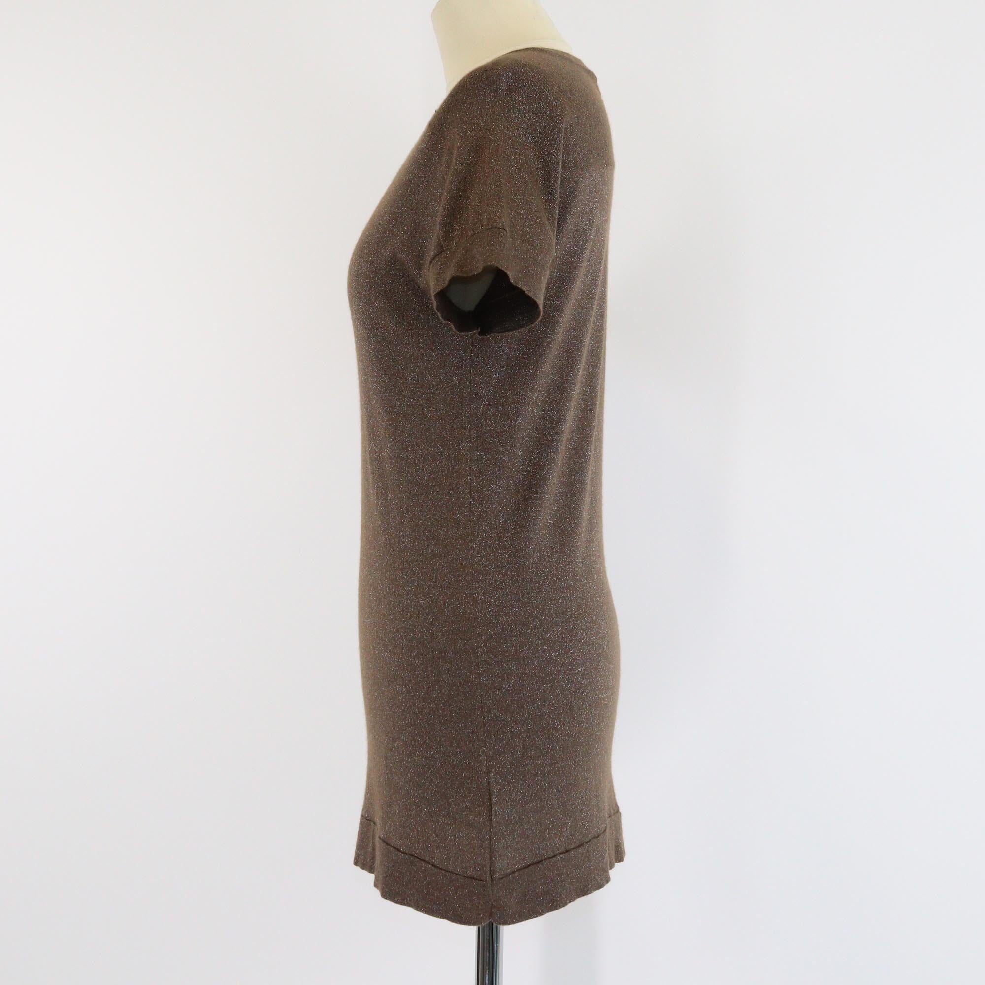 Brunello Cucinelli Brown Glittered Short Sleeve Top Womens Brunello Cucinelli