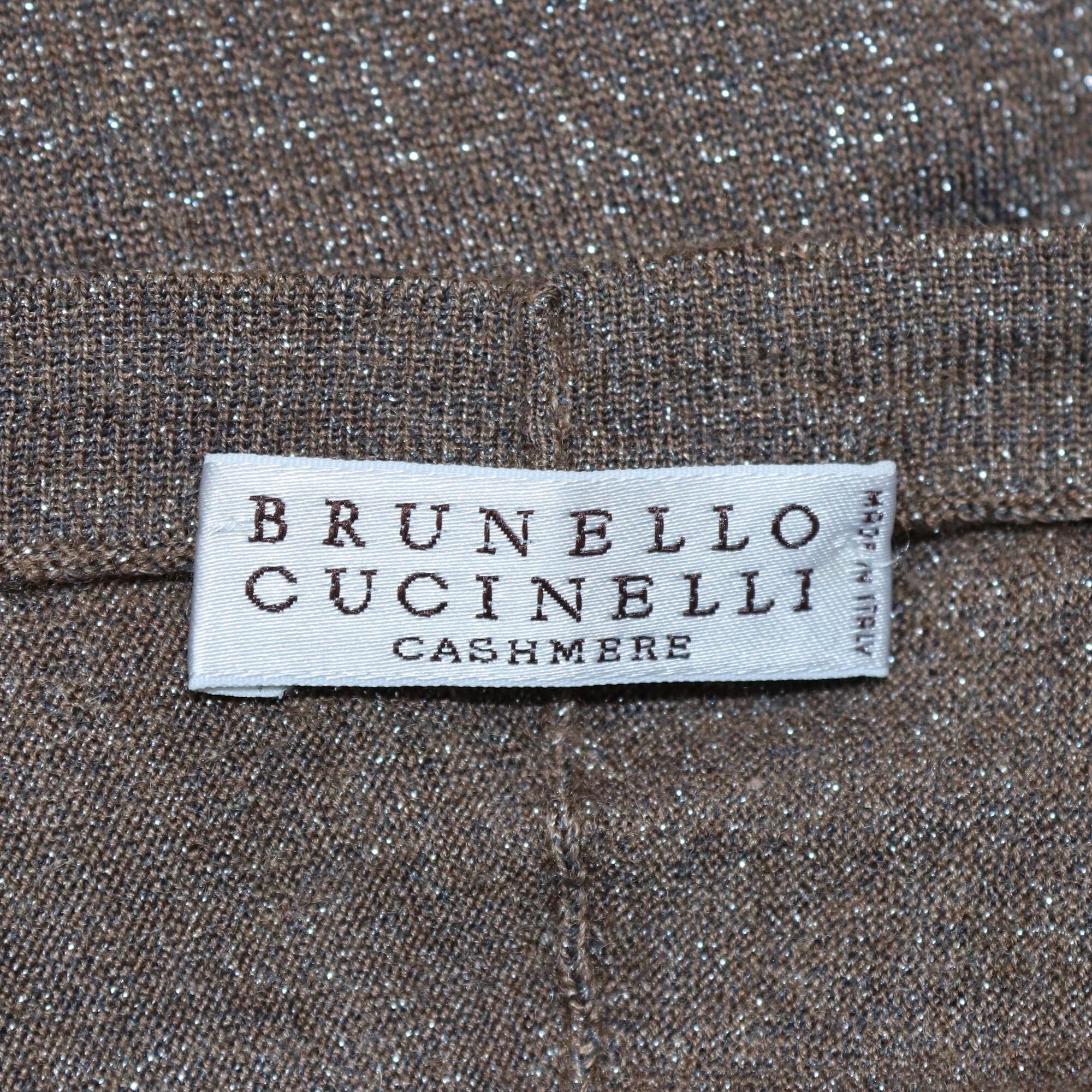 Brunello Cucinelli Brown Glittered Short Sleeve Top Womens Brunello Cucinelli