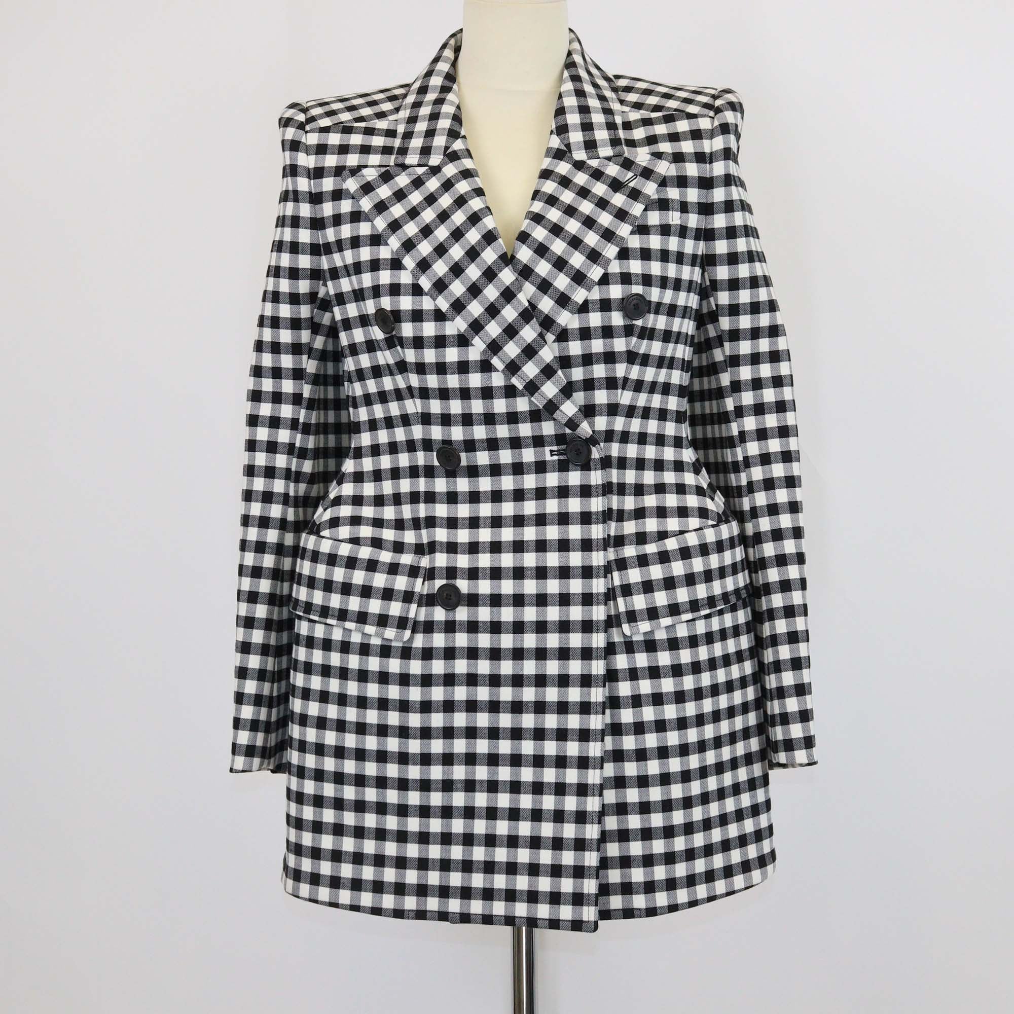 Balenciaga White/Black Hourglass Gingham Check Double Breasted Blazer