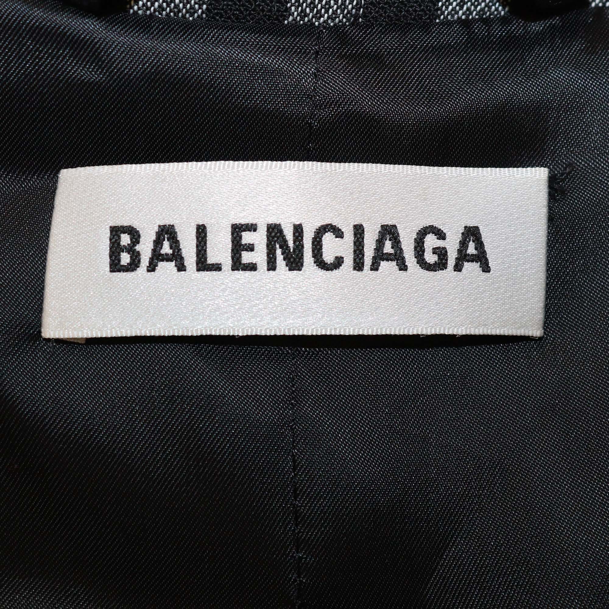 Balenciaga White/Black Hourglass Gingham Check Double Breasted Blazer
