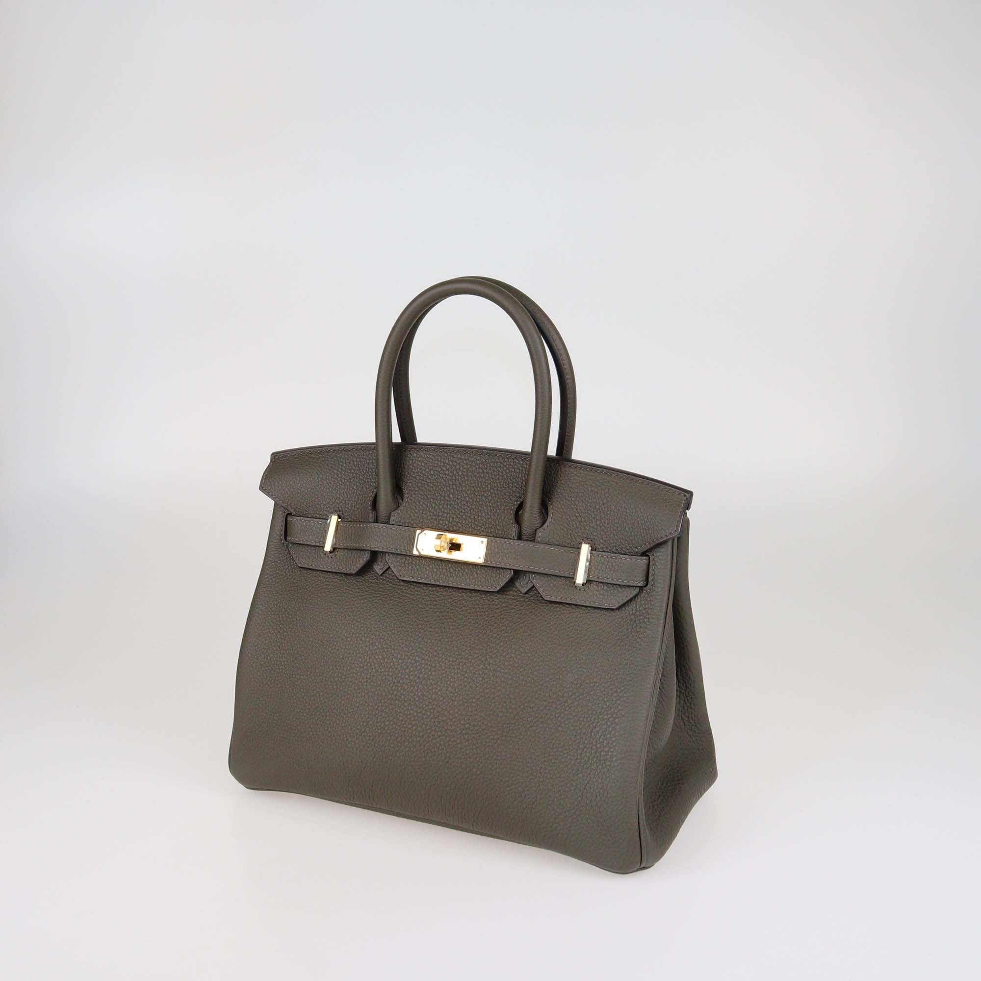 Hermes Gris Meyer Togo Leather Gold Hardware Birkin 30 bag