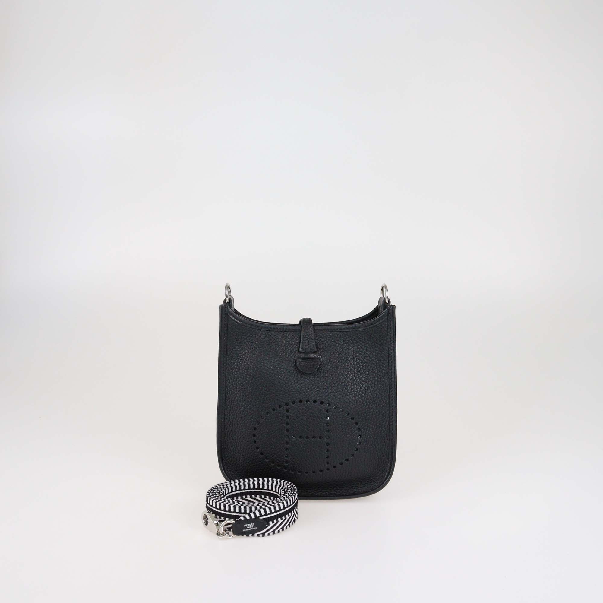 Hermes Black Clemence Leather Evelyne TPM Bag
