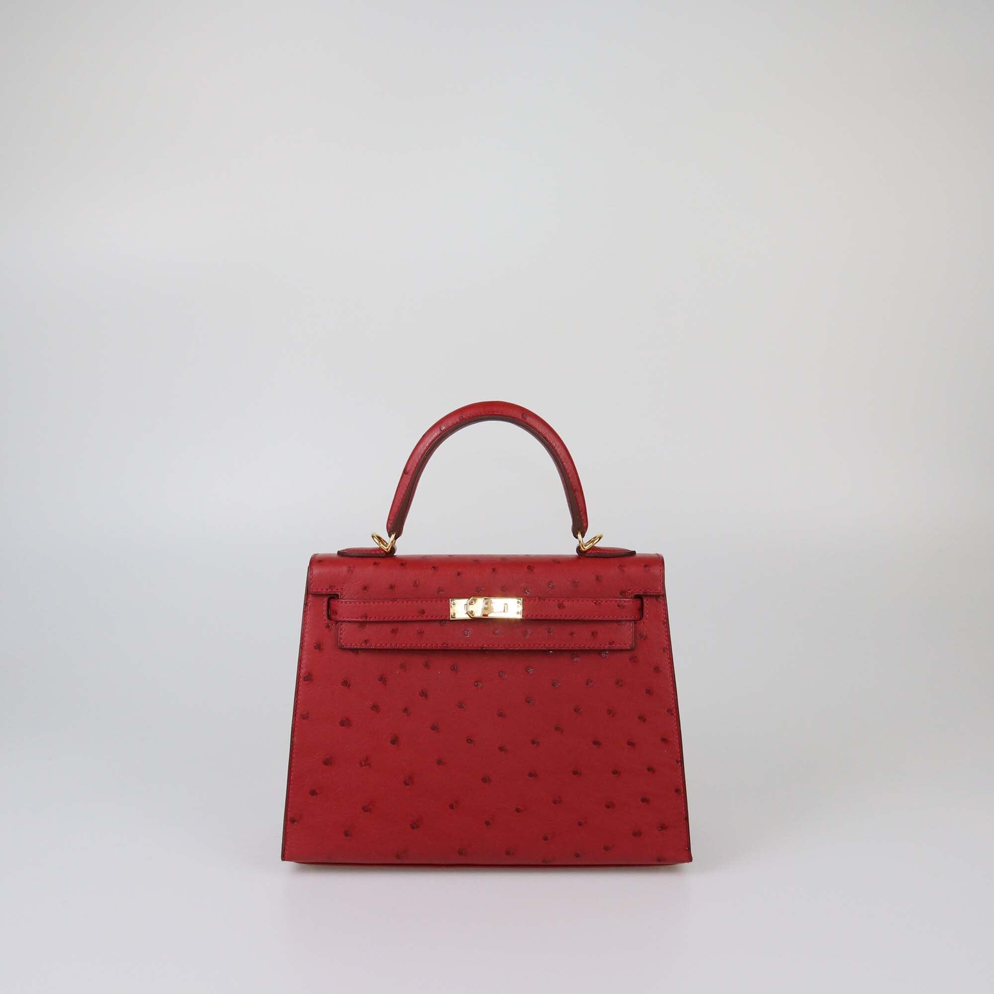 Hermes Rouge Grenat Ostrich Gold Hardware Kelly Sellier 25 Bag Womens Hermes