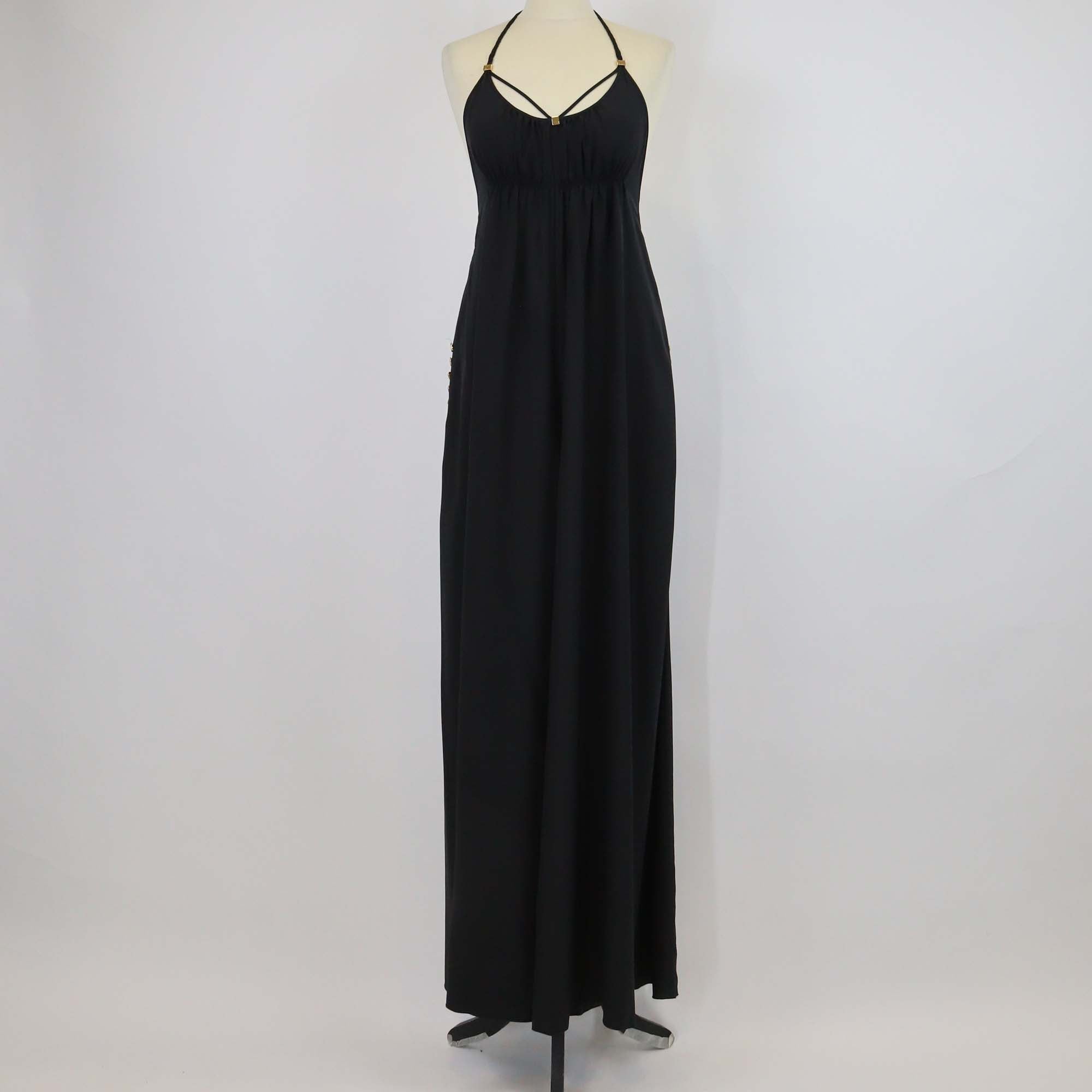 Louis Vuitton Black Silk Spaghetti Cross Strap Back Braided Jumpsuit