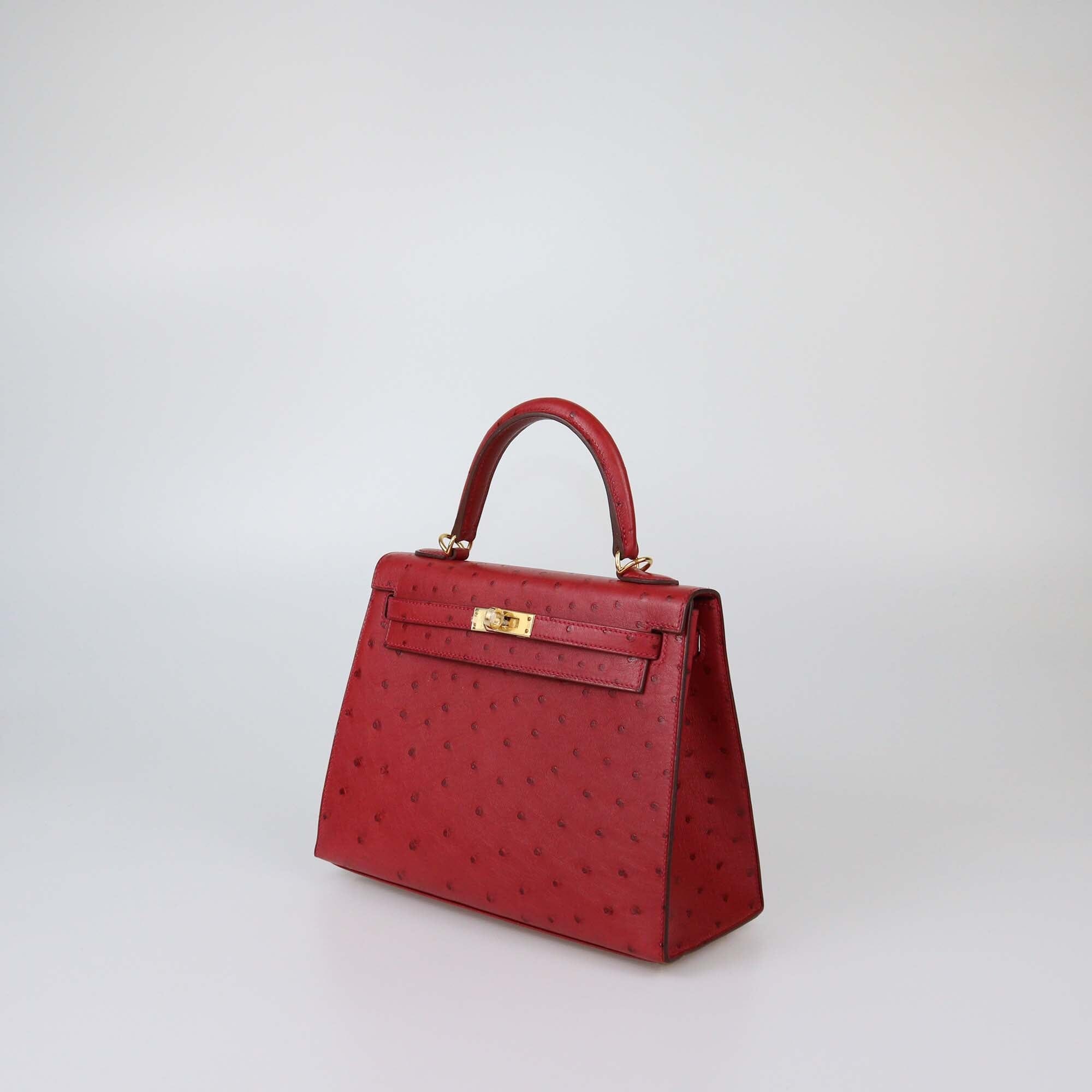 Hermes Rouge Grenat Ostrich Gold Hardware Kelly Sellier 25 Bag Womens Hermes
