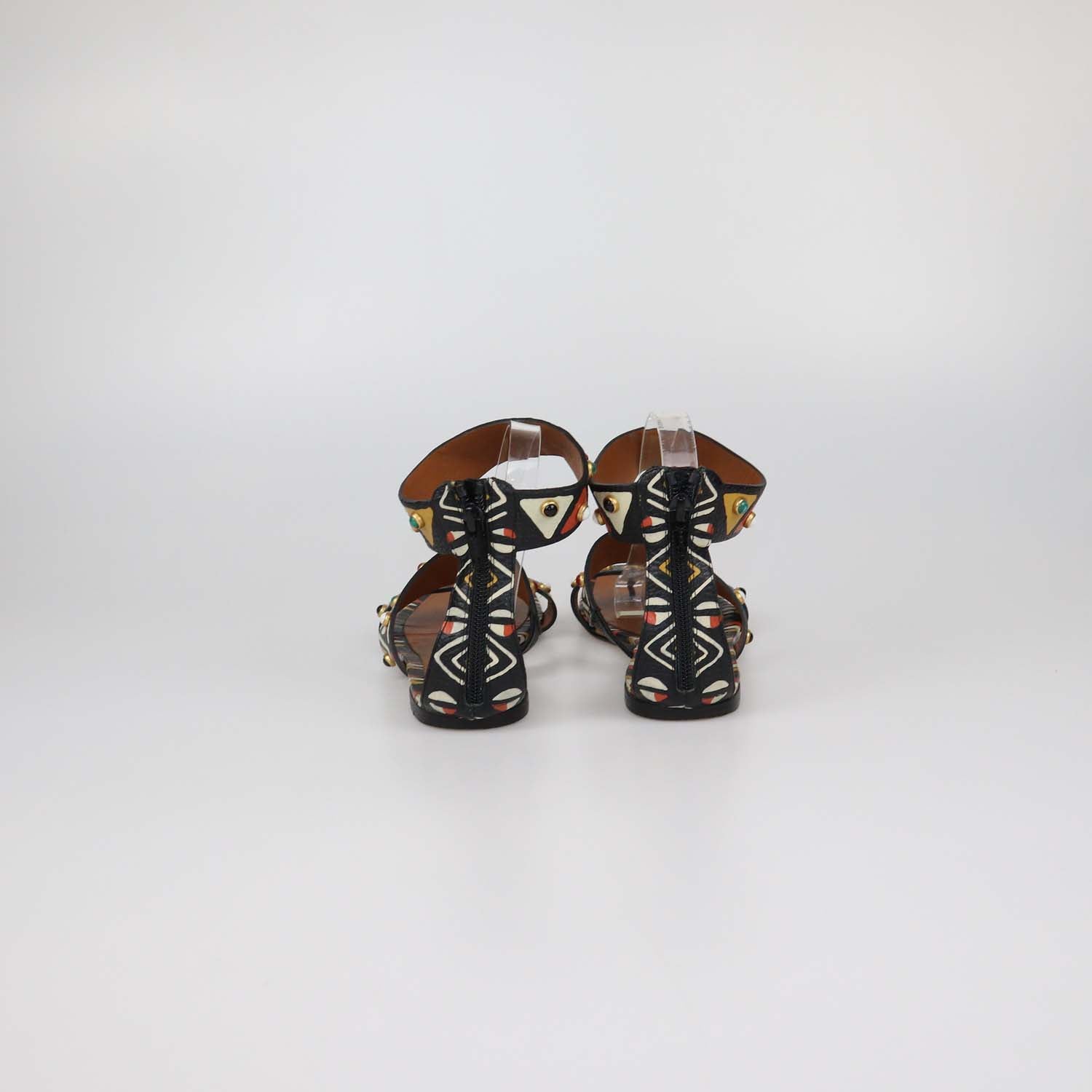 Valentino Black Leather Studded Tribal Flat Sandals