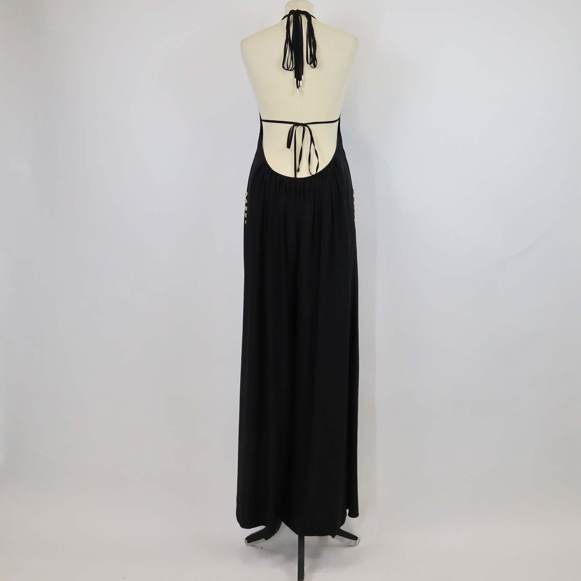 Louis Vuitton Black Silk Spaghetti Cross Strap Back Braided Jumpsuit