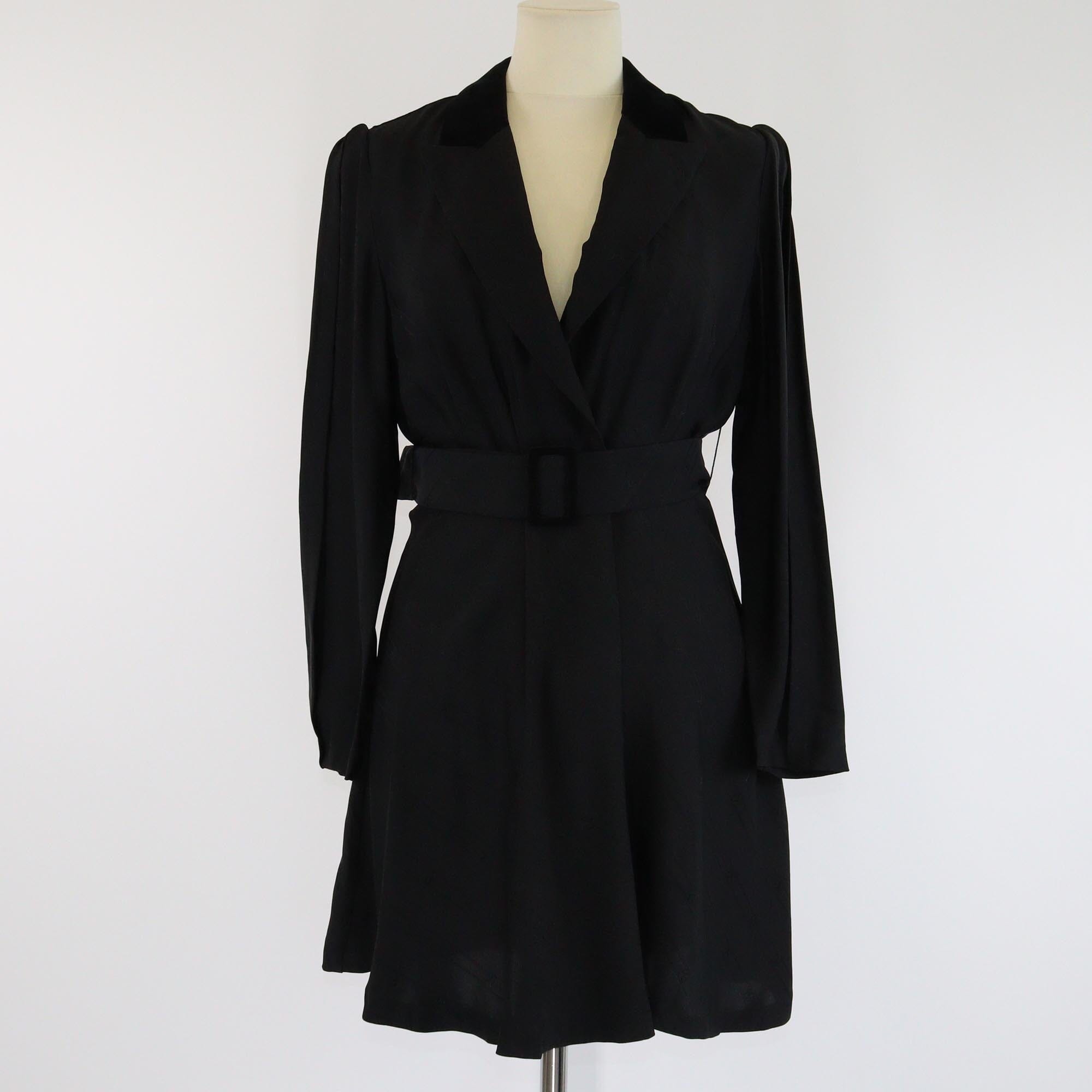 sandro velvet mini dress Sandro Black Sanddie Jacquard Logo Velvet Collar Trimmed Belted Mini D