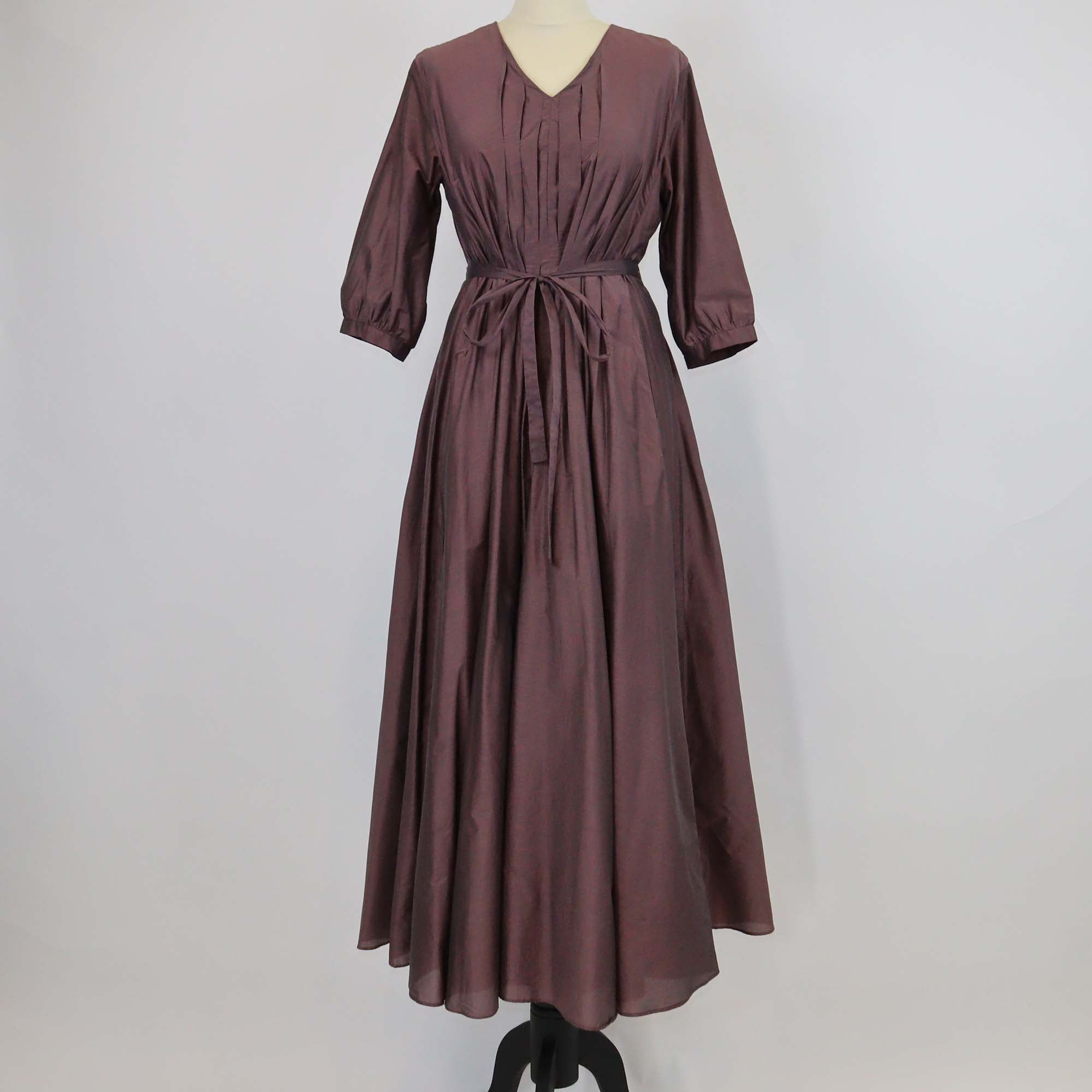 S MaxMara Purple Blend Cotton Pleated Maxi Dress