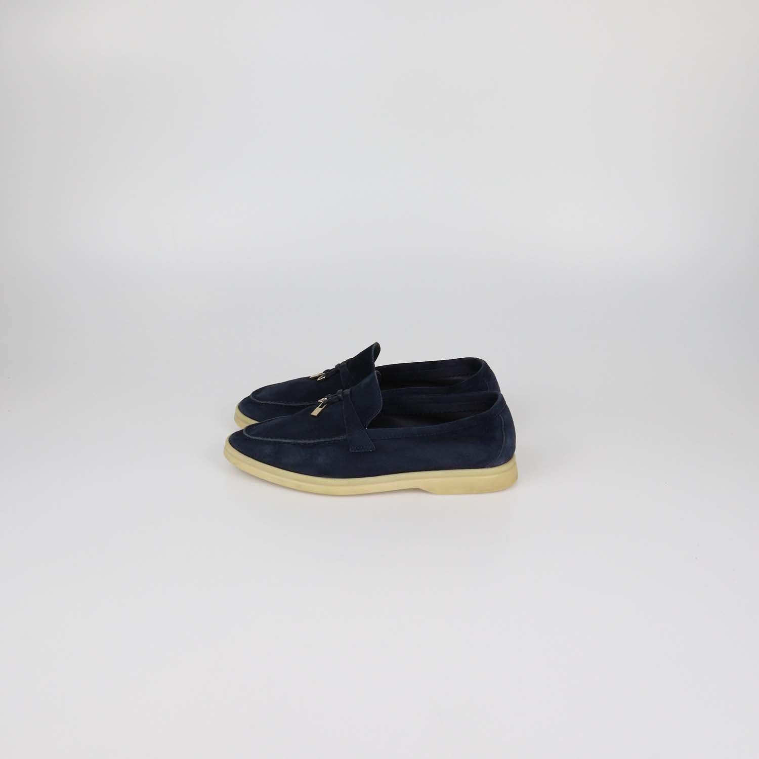 Loro Piana Navy Blue Suede Summer Walk Loafers
